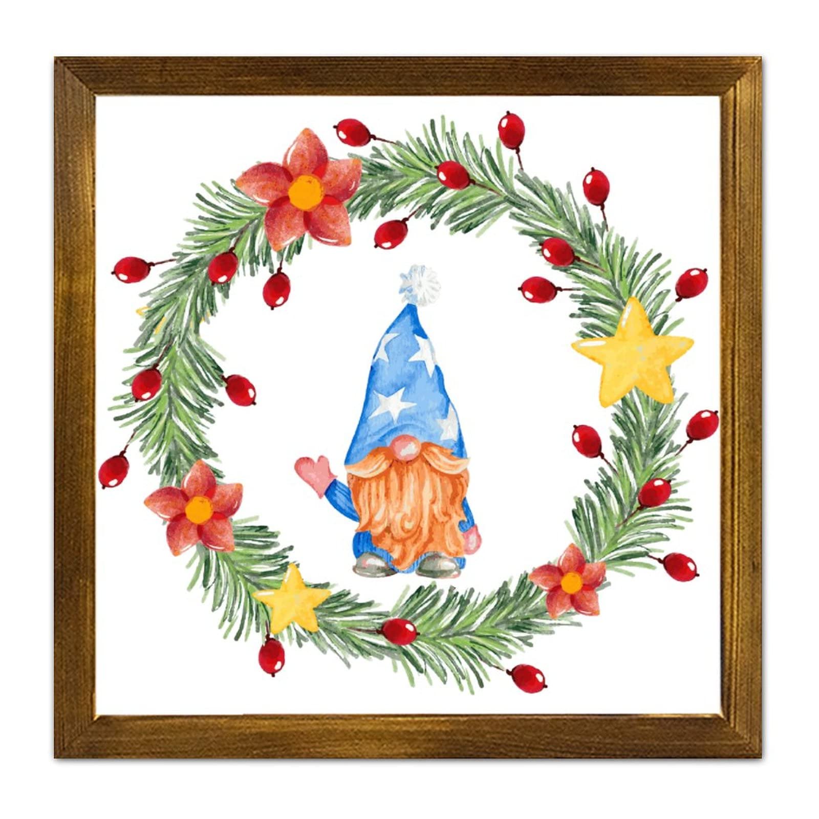 Décoration murale Noël nain bois encadré pour chambre et cuisine suspendue