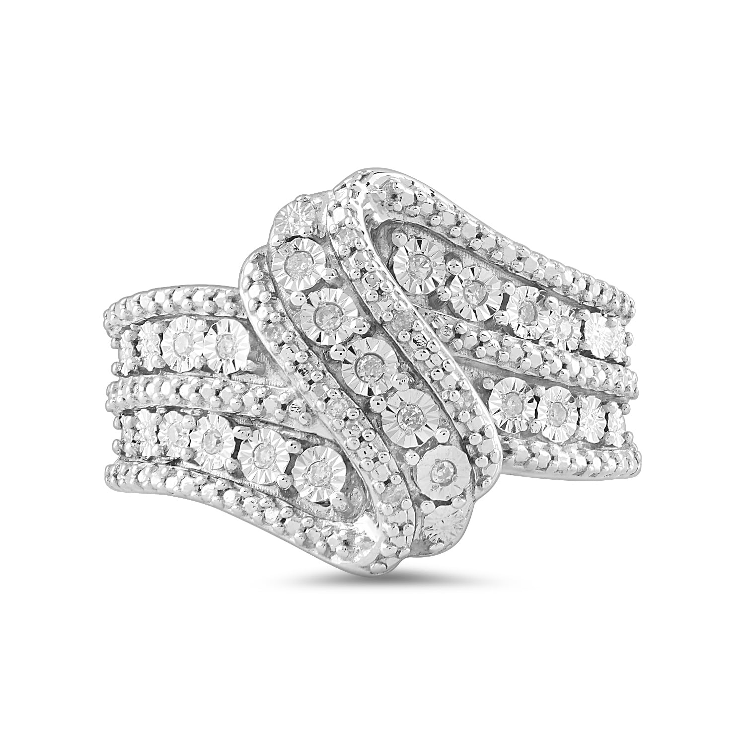 Amazon Essentials Sterling Silver Diamond 3 Row Twist Fashion Band Ring (1/10 cttw), (previously Amazon Collection)
