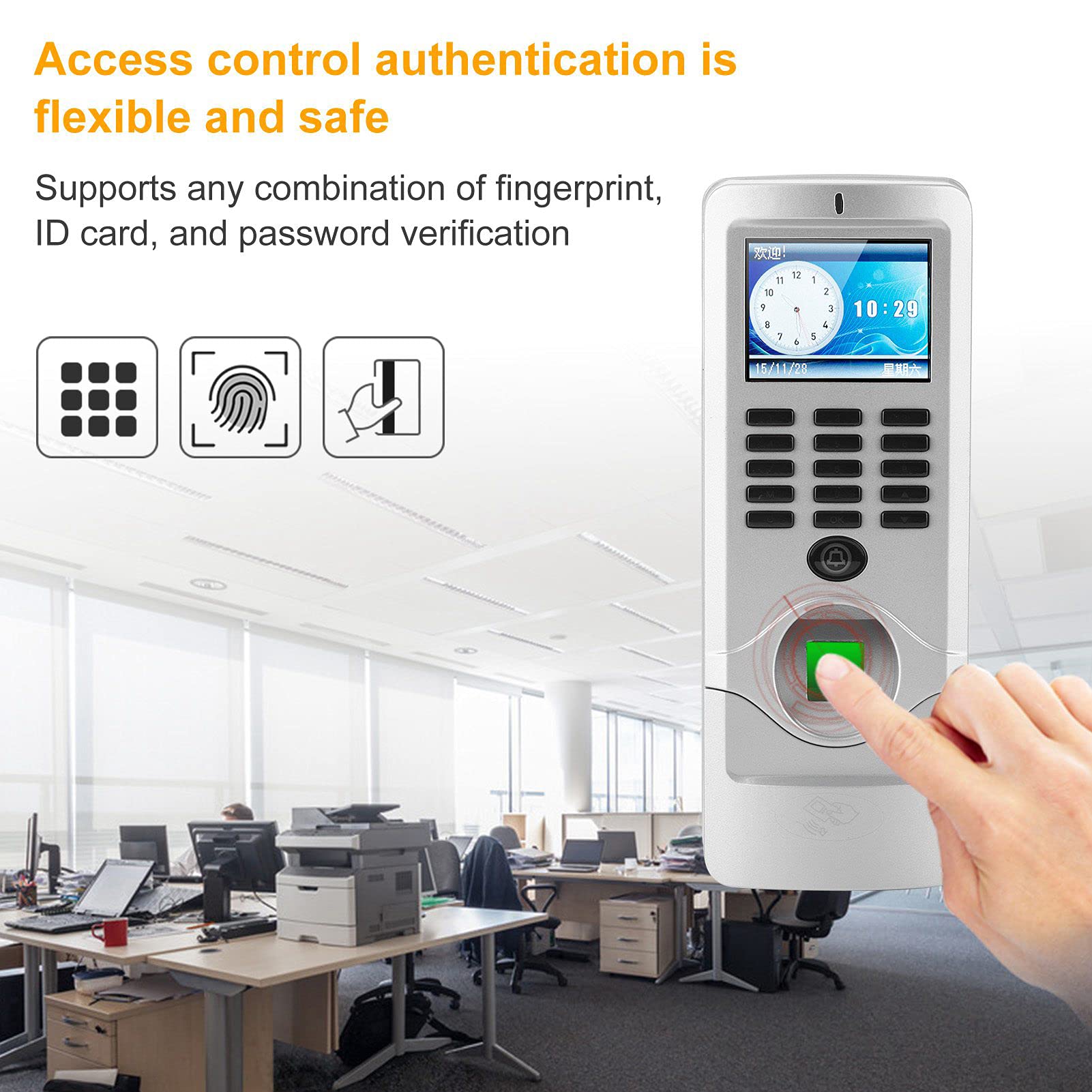 Tarjeta de Identificación de Huellas Dactilares Control de Acceso con Contraseña Máquina de Tiempo de Asistencia con/IP RS485 USB para Monitoreo Remoto y Autenticación