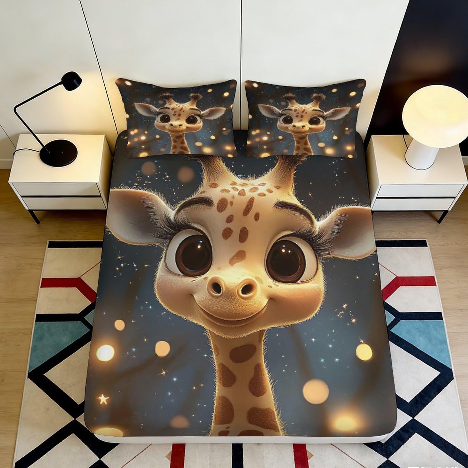 Pnayamiorkfel Style-9 3D Printed Cute Giraffe Fitted Sheet Microfiber Soft Anti-Slip Cartoon Animal Mattress Cover For Bedroom Dorm Decor 90X200x25cm