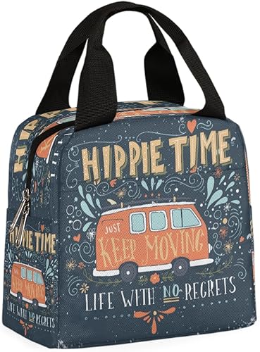 Hippie Time Bus - Lonchera reutilizable para mujer, lonchera térmica con aislamiento térmico para niños, adultos, niños, escuela, oficina, picnic