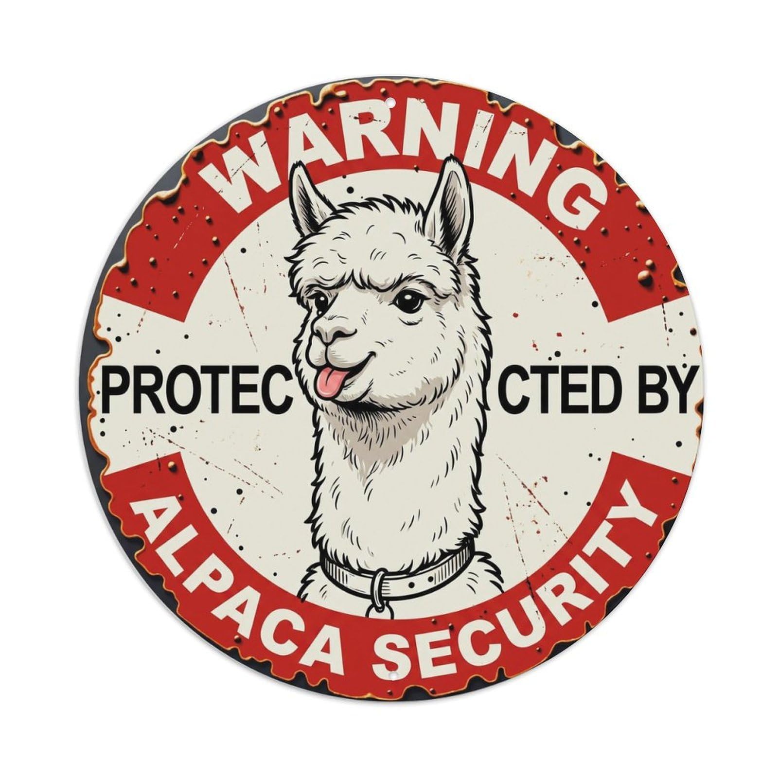 Metal Tin Sign Warning Protected By Alpaca Security Vintage
