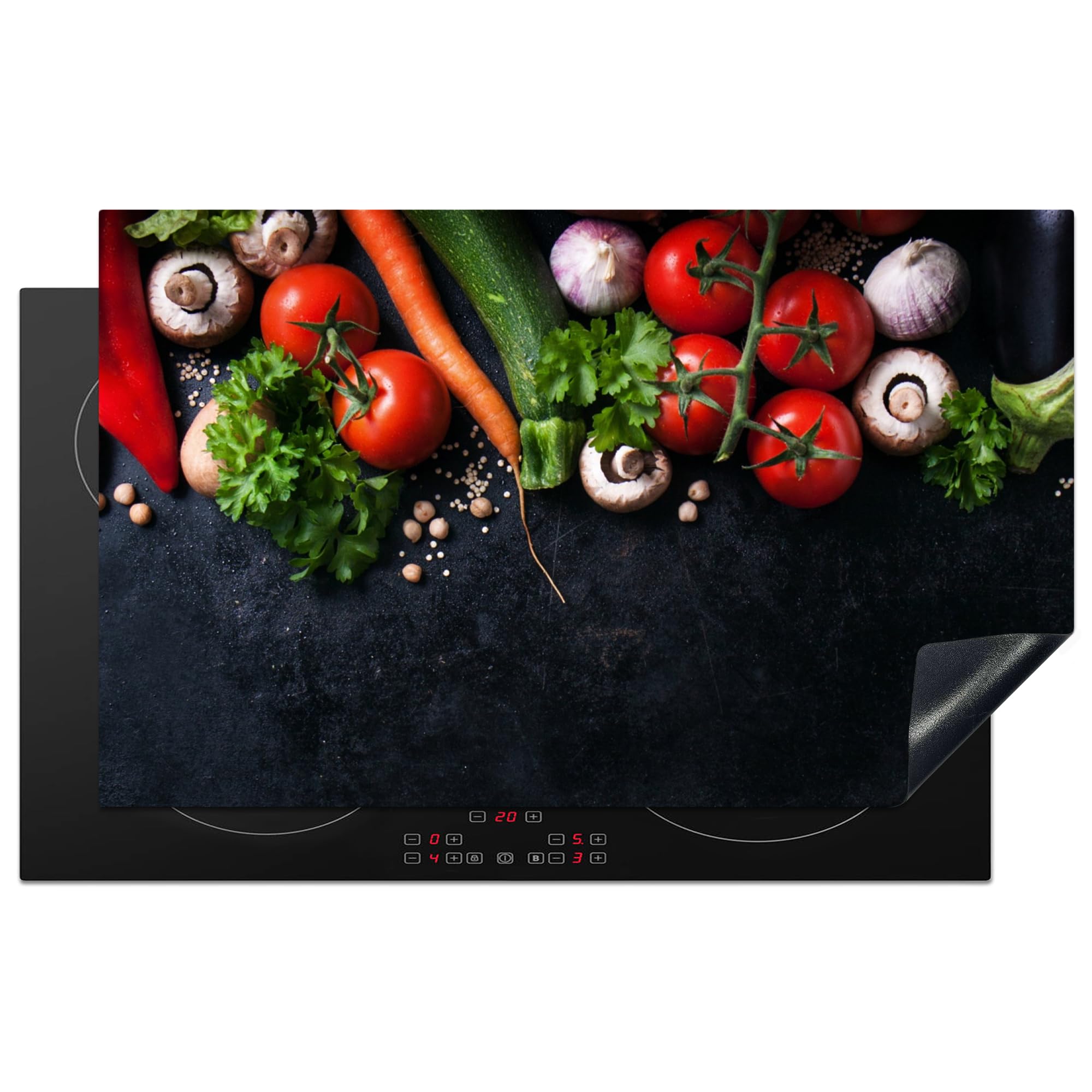 KitchenYeah© Induction Hob Cover Protector Mat 20.5"x33.5" / 85x52 cm Kitchen Universal Ceramic Covers for Electric Cookers Vinyl Vegetable - Herbs - Spices - Black - Rustic - Kitchen