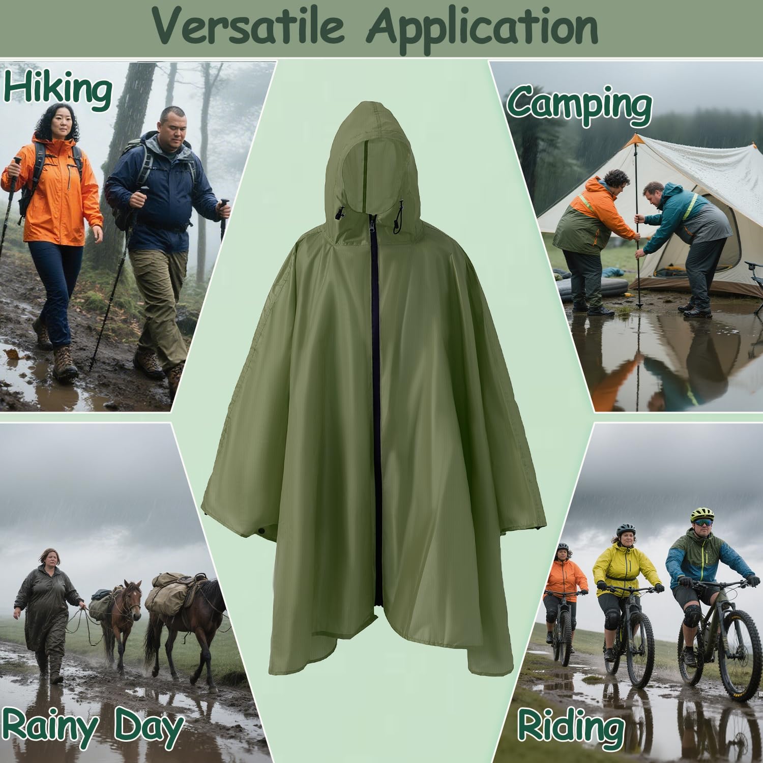 Unisex Plus Size Zipper Poncho Hooded Umhang Mantel (1er Pack)