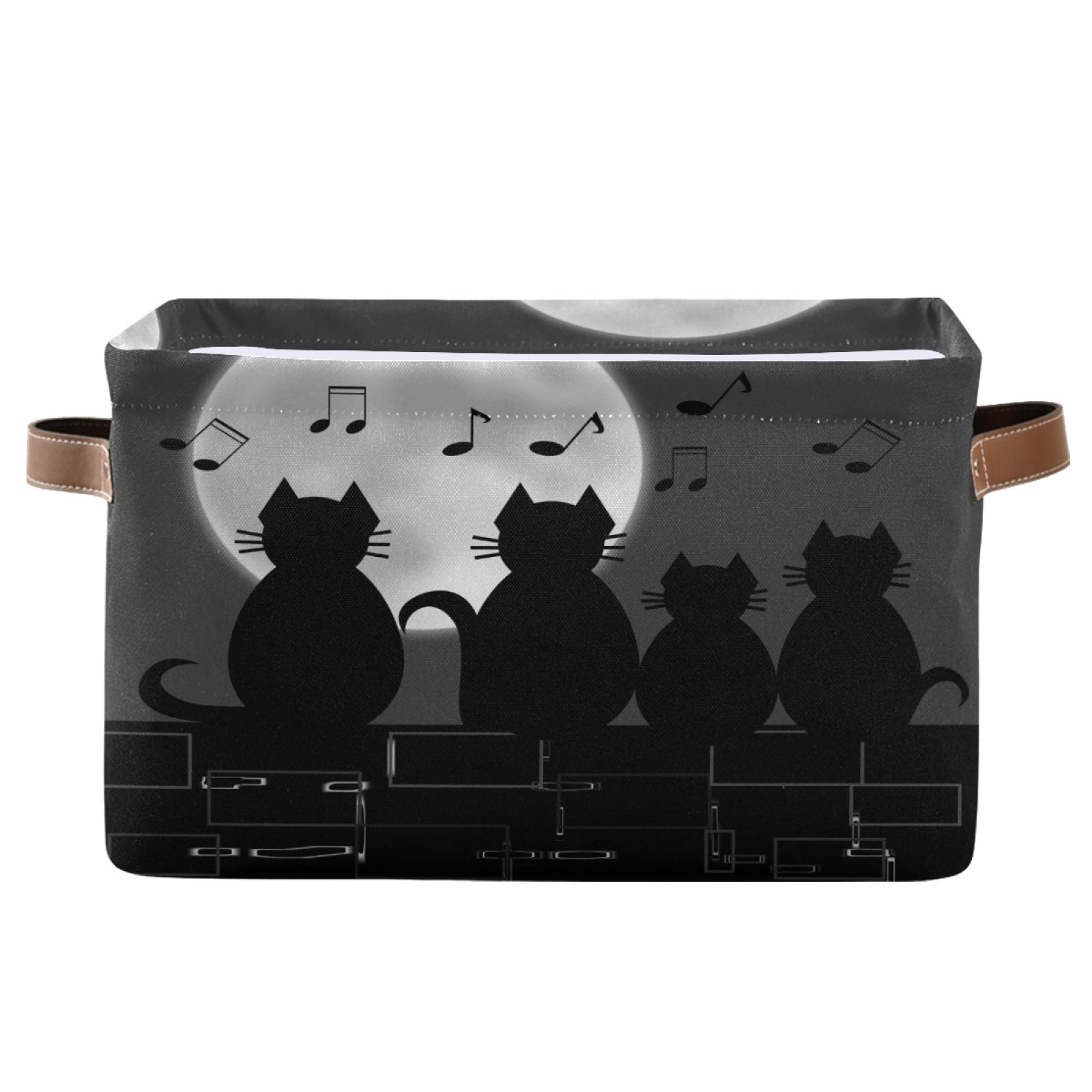 TropicalLifeBGIFT Storage Basket Animal Cat Music Note Rectangle Storage Cube Bin with Handle Large Fabric Collapsible Toy Organizer Closets Shelves Box for Bathroom Nursery Office