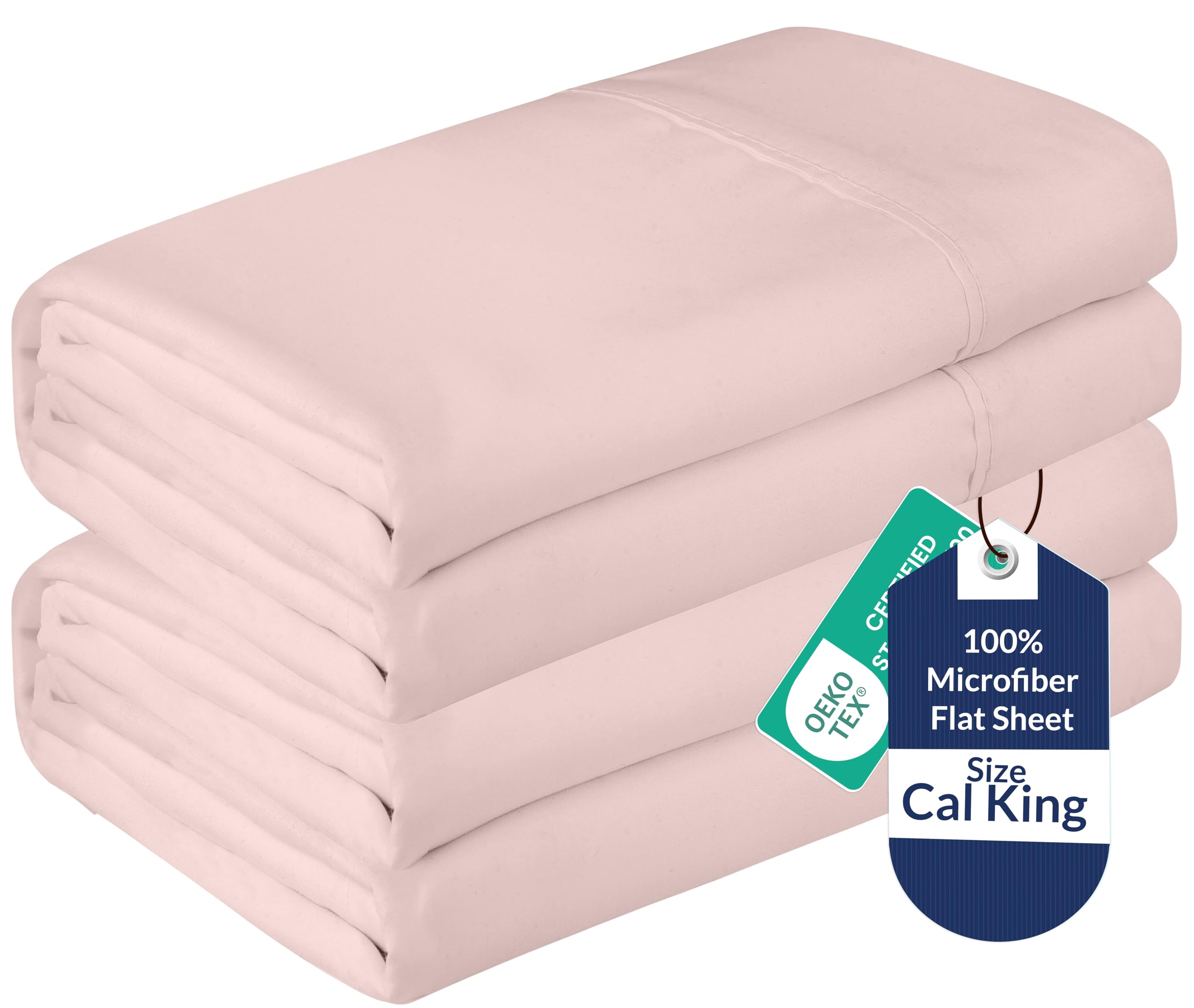 Royale Linens 2 Pack Bulk Flat Sheet Set - Top Sheets - Soft 1800 Microfiber - Stain Resistant - for Hotel, Massage Table, Hospital, Dorm - California King Flat Sheet Sold Separately (King Cal, Pink)
