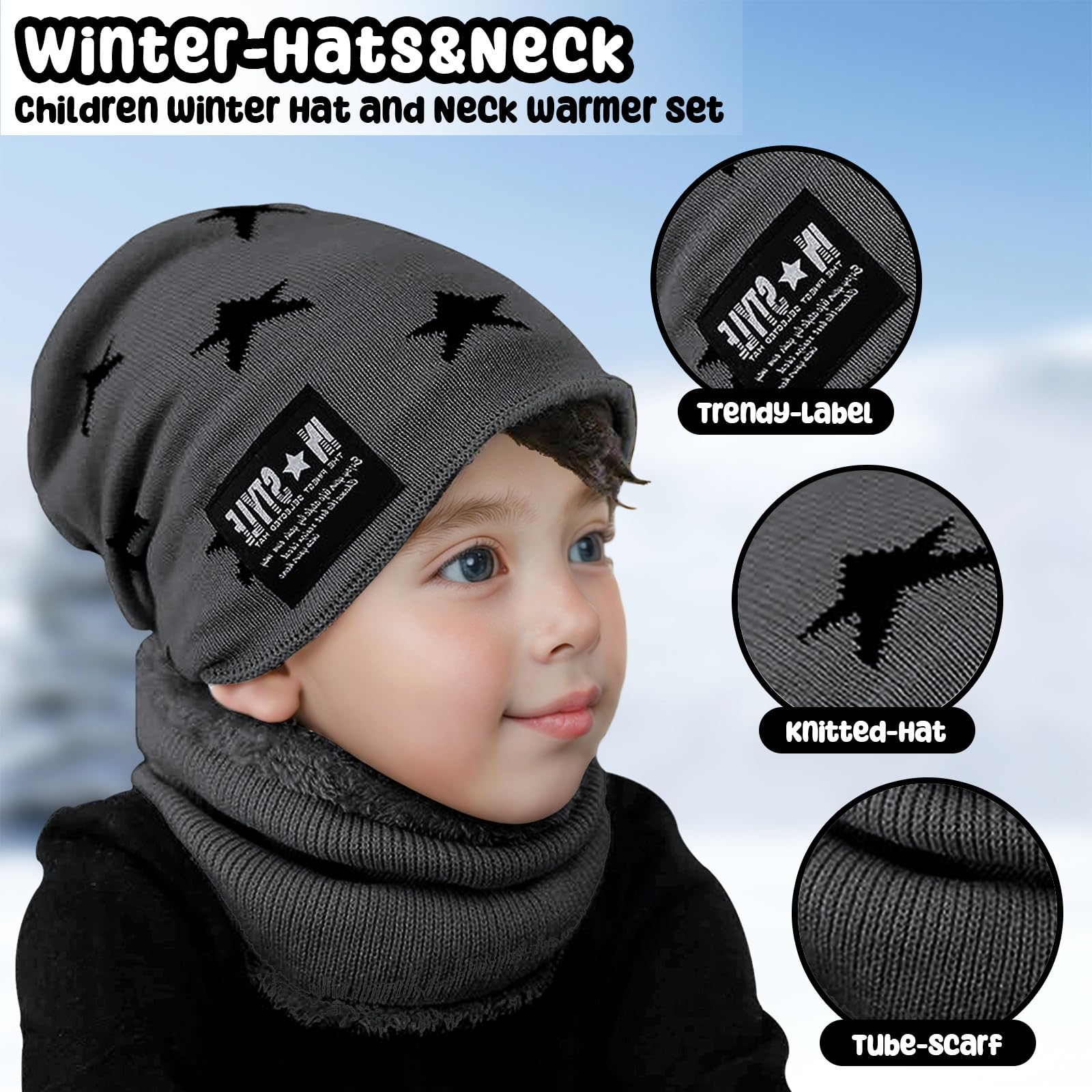 Gorro de Invierno y Braga Cuello Niño, Sombrero de Invierno Bufanda para Niños, Conjunto de Gorro y Bufanda de Tubo Regalo Para Niños Niñas 5-14 Años