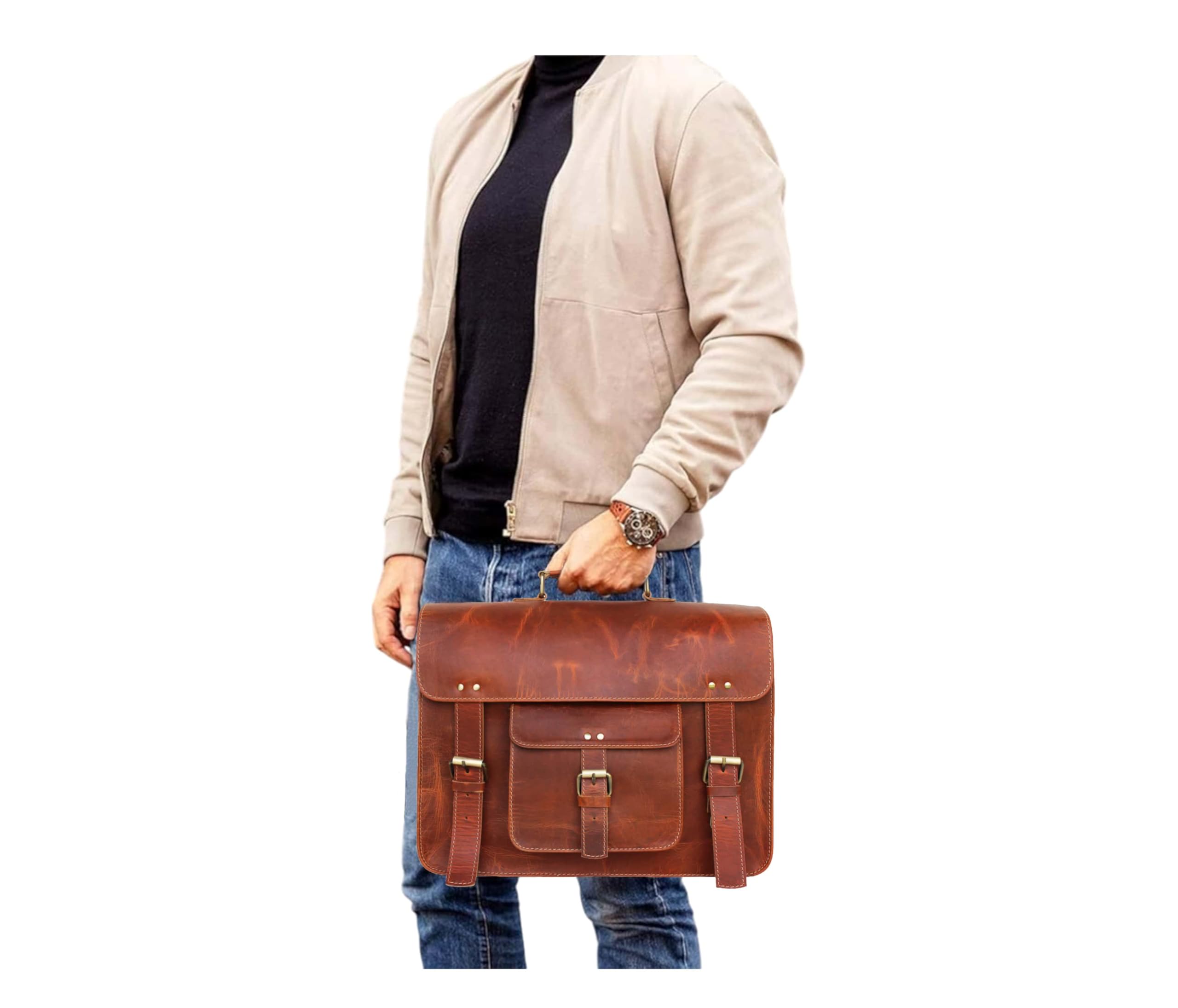 Vintage Look Leder Laptop Messenger Aktentasche Umhängetasche