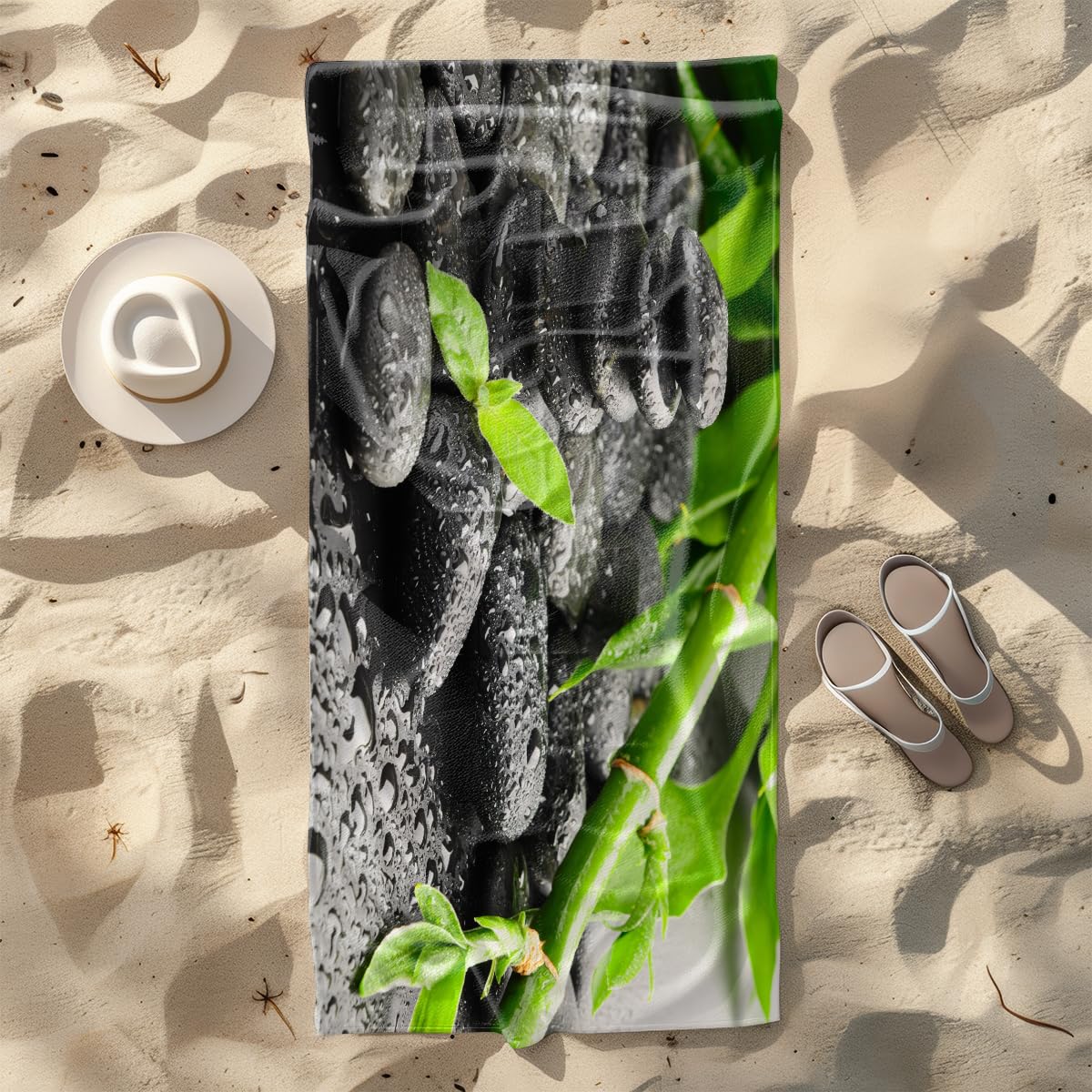 Strandtuch Bambus Schwarzem Stein Mikrofaser Handtuch Schnelltrocknendes Wasserabsorbierend Strandhandtuch Groß Beach Towel Sandfrei Reisehandtuch Waschbar Strandtücher 90x180 cm