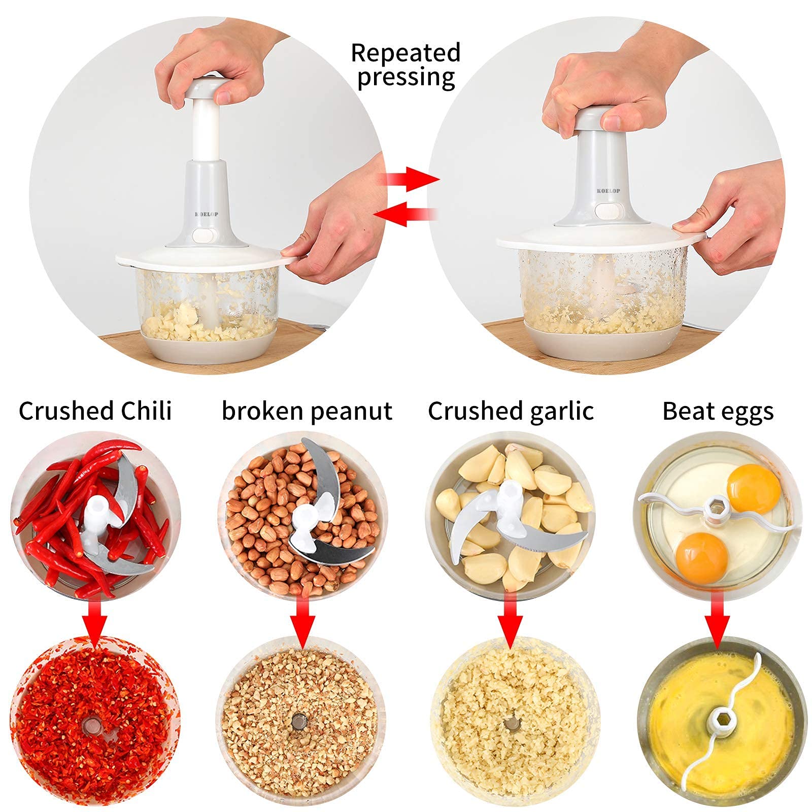 koelop Food Chopper with 1.8L Powerful Manual Food Chopper Handheld