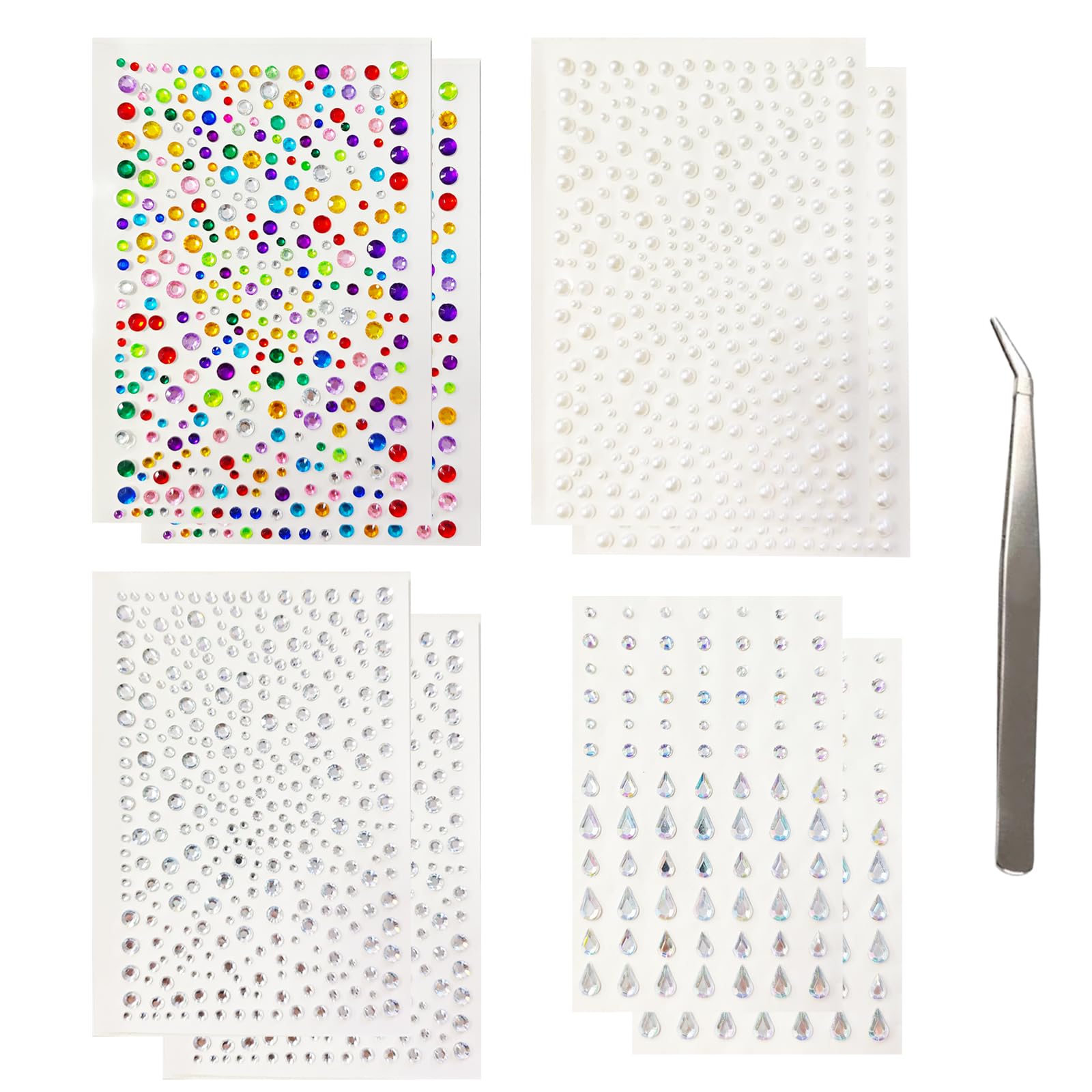 2118PCS Strass Adesivi Brillantini Adesivi con Pinzette Acrilica Resistente agli Urti Adesivi per Unghie Brillantini Viso Glitter Occhi Gemme per Capelli Strass (Combinazioni multiple)