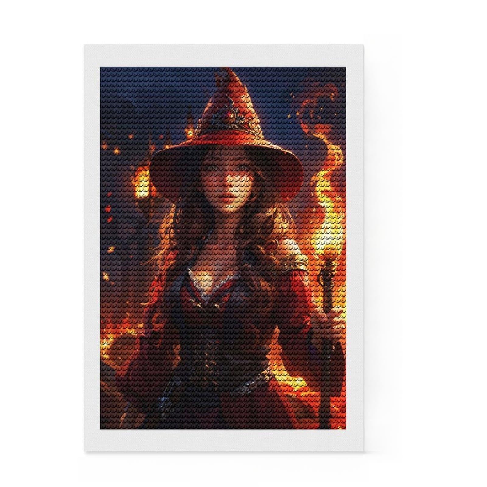 Junmoney Magical Woman Wizard Diamond Art Kit 8"x12", Stress Relief Craft, Satisfying Creative Project, Cosy Home Accent, for Beginners