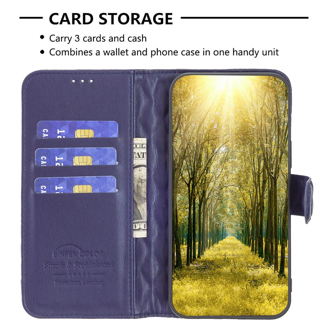 Custodia A Portafoglio In Pelle Per OPPO A60 4G – Cover Con Disegno Rombico 3D, 3 Slot Per Carte E Tasca, Supporto Magnetico, Blu - 4