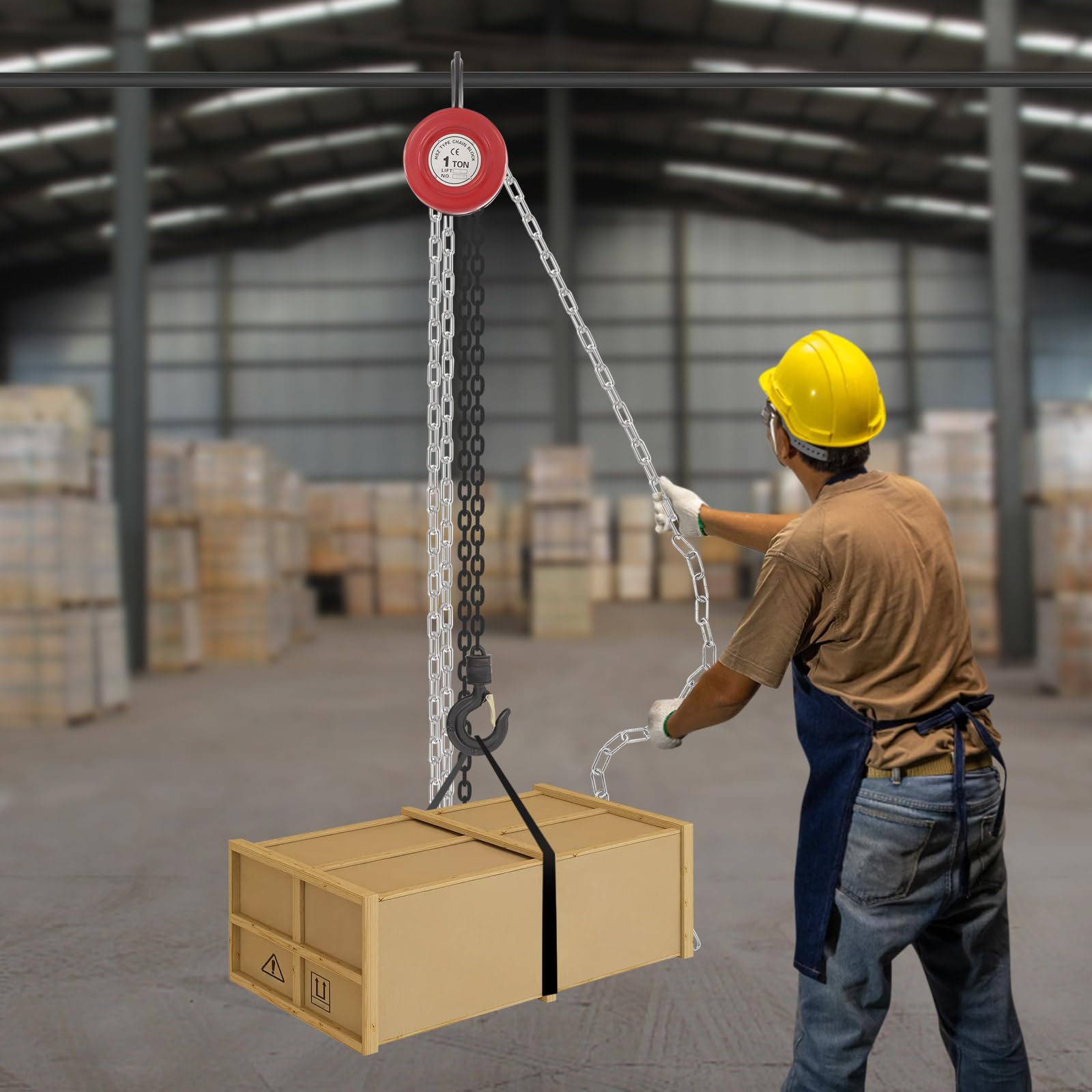 Paranco a catena,Paranco a catena 1T,Paranco manuale a catena,Alta capacità di carico (2204,6 libbre), gancio di rotazione a 360° con fibbia di bloccaggio,Freno meccanico