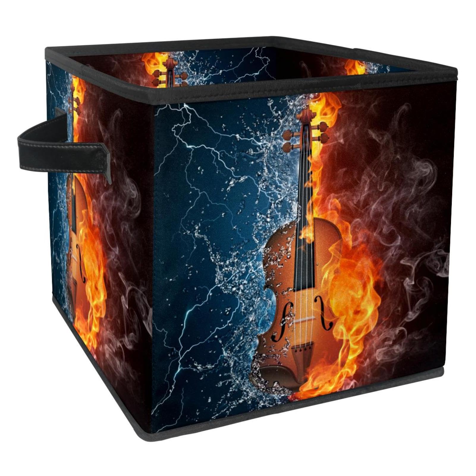 Organiseur pliable gain de place avec poignées solides et motif artistique guitare de feu