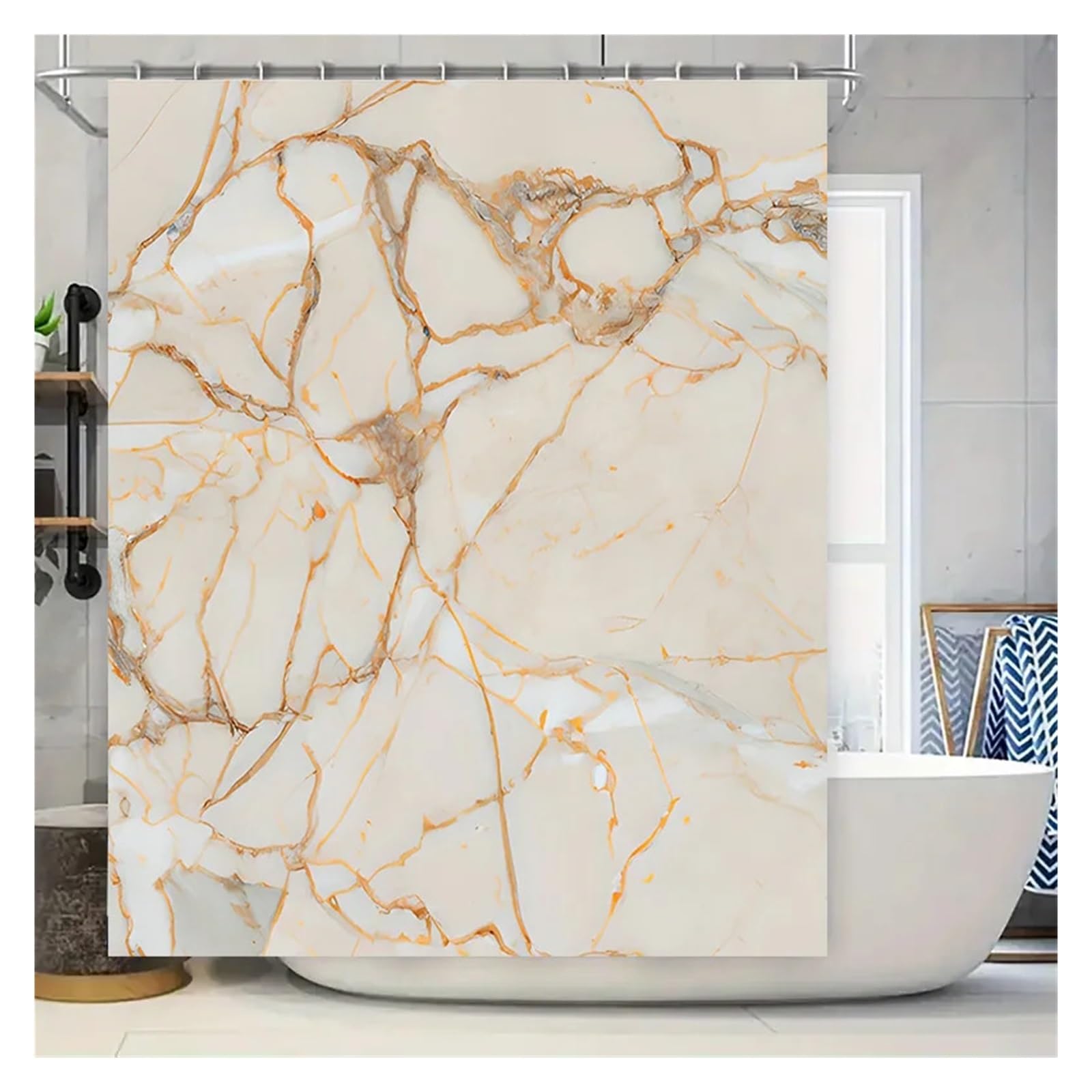 Luysgbxr Color01 Shower Curtain White Marble Shower Curtain With Gold Veins Elegant Home Decor For Bathroom Luxury Waterproof Fabric Size(200X180cm)