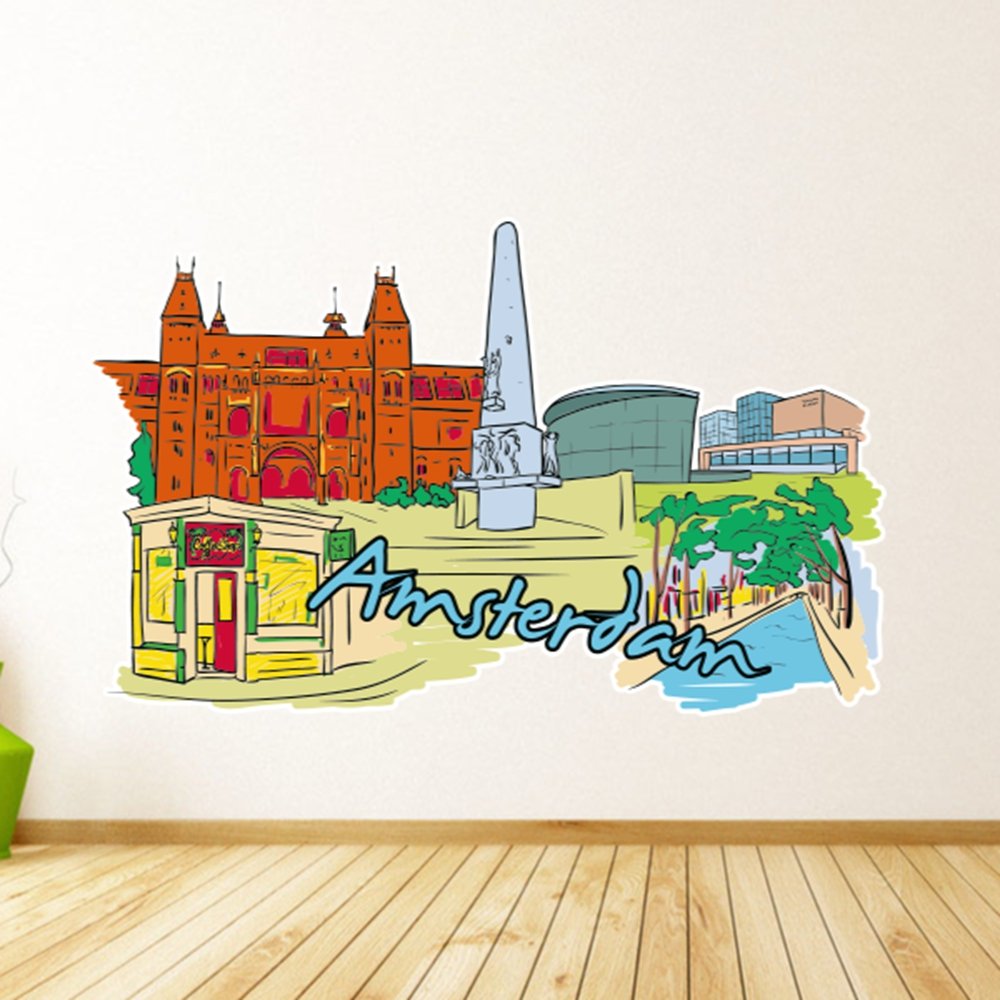 Sticker mural Amsterdam déco salon grand format 80x50 cm papier peint vinyle adhésif imperméable