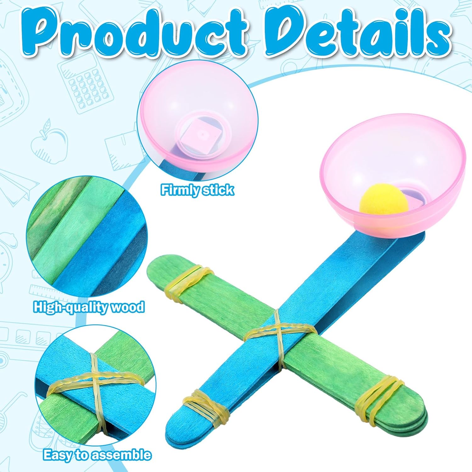 Foilswirl 24 Sets Stem DIY Catapult Craft Kit Craft Stick Catapults Kit for Educational and Learning Activities Camp Crafts Supplies(Light Color)