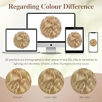 Coc dezordonat Sofeiyan, extensii din păr natural cu clips, bucle ondulate, chignon cu agrafă, blond bej cu șuvițe blond deschis, pentru femei 7