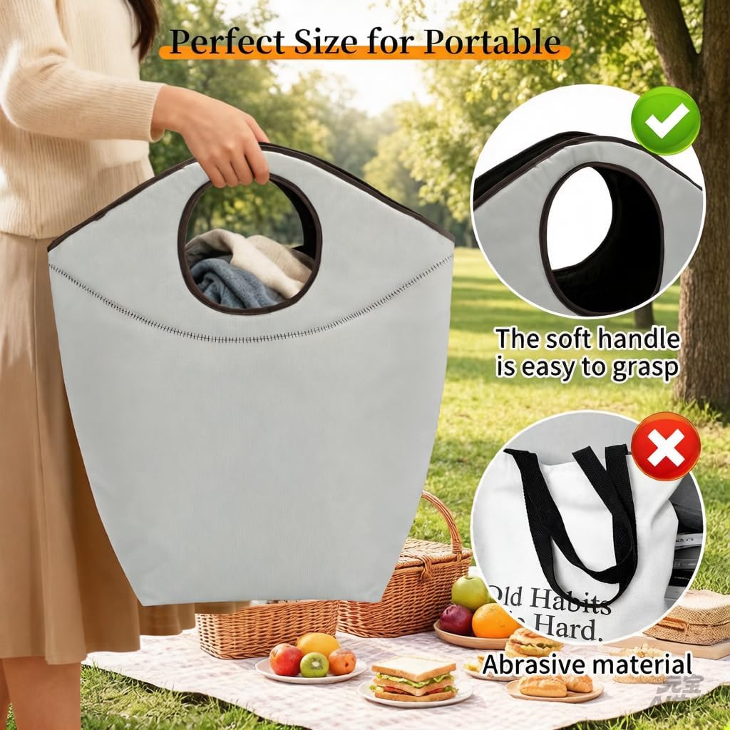 Foldable Storage Hamper Bag,Soft Padded Handle, Multi-Purpose Oxford Fabric Laundry Basket, Collapsible Storage Bag for Home, Bedroom, Dormitory, Travel & Outdoor 47L