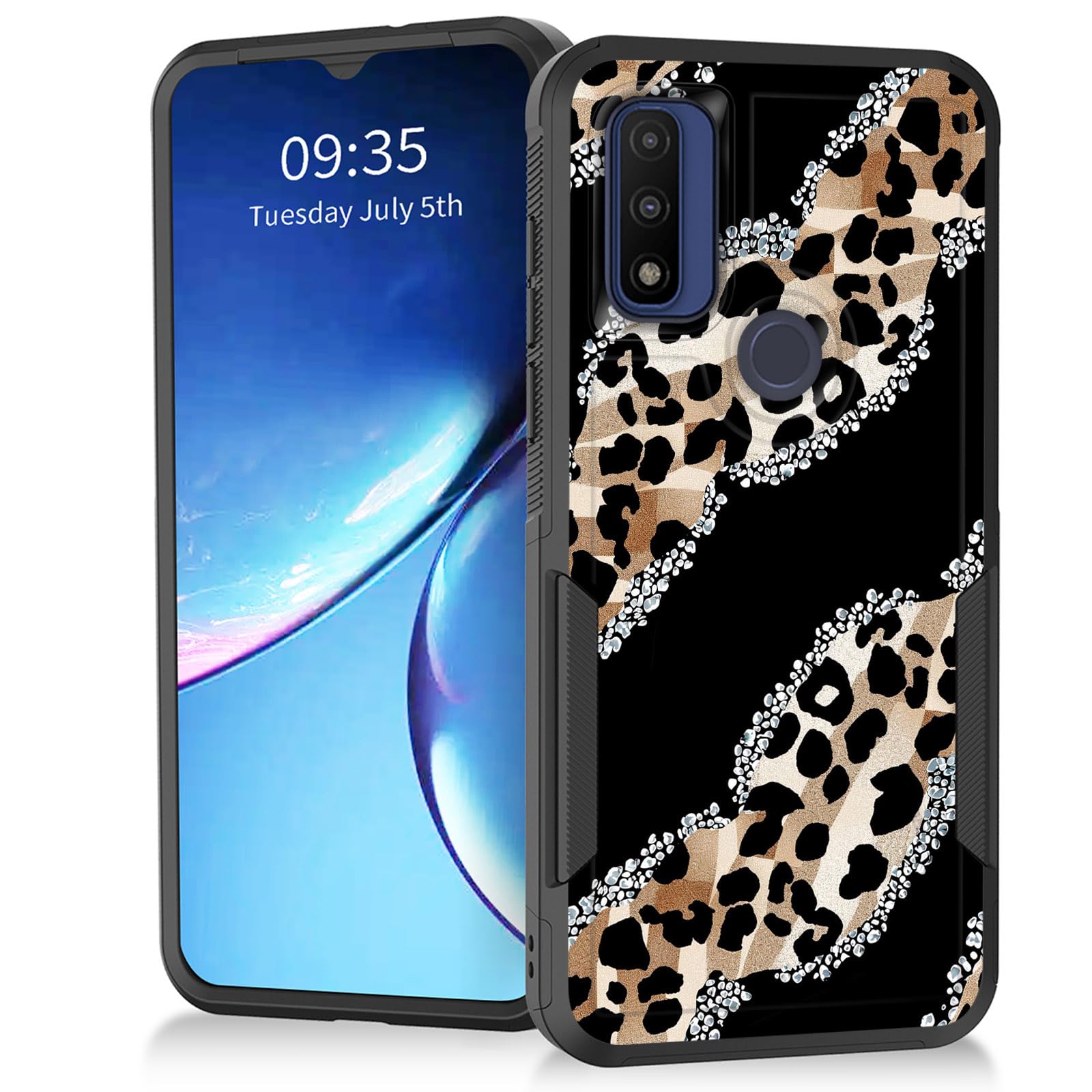 Vobber for Moto G Power 2022 - Heavy Duty Dual Layer Hybrid Hard PC Soft Rubber Shockproof Protective Rugged Bumper Case - Cute Leopard Pattern