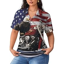 USA Ea-gles Motorcycle Womens Polo Shirts Collared Golf Shirt Button Down Tee Tops