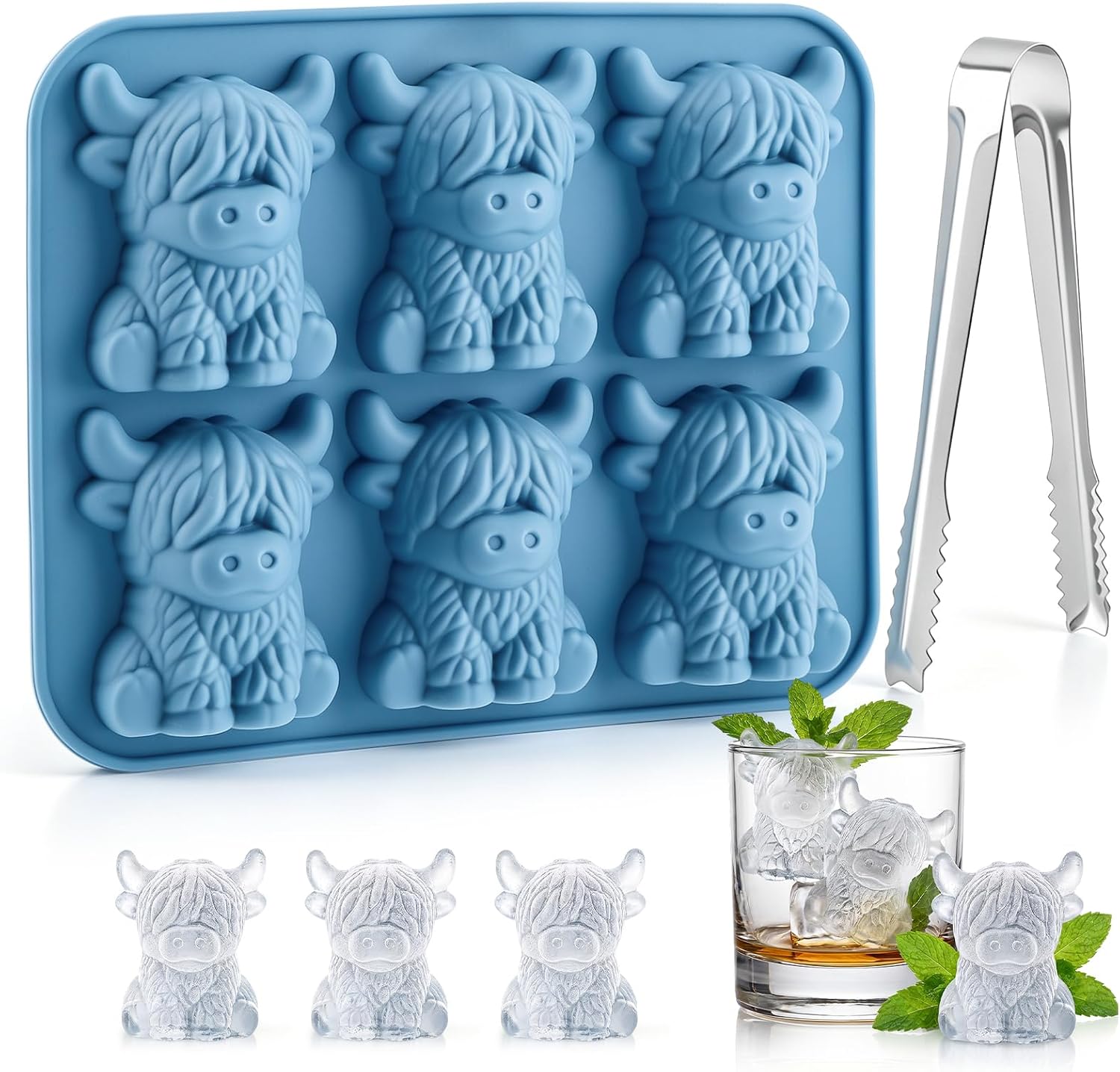 Mini Highland Cow Ice Cube Mold, 3D Cattle Silicone Ice Cube Mold