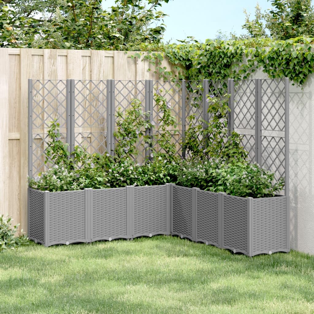 Jardinière avec Treillis Gris Clair en polypropylène 160x160x140 cm bac Plante Jardin Balcon terrasse Pot Cache avec réserve d'eau et Drainage pour Culture Fleurs et Herbes aromatiques