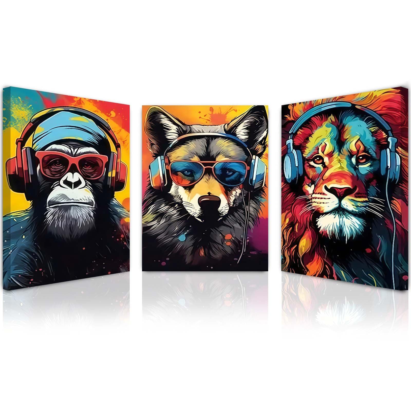 Qiukoo Set of 3 Framed Canvas Wall Art – Waterproof Modern Artwork with Hooks, Vibrant Animal Prints for Living Room Wall, Bedroom Pictures for Wall Decoration – 12x16 Inch — image 1