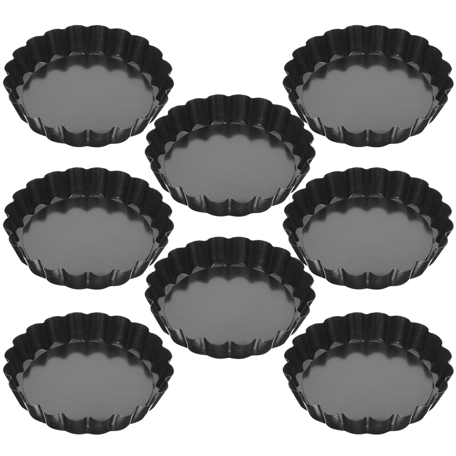 Toyvian Set 8 Teglie per Tartellette Antiaderenti in Acciaio al Carbonio con Fondo Rimovibile, Eccellente Conducibilità Termica per Cottura Quotidiana e Dolci da Banchetto