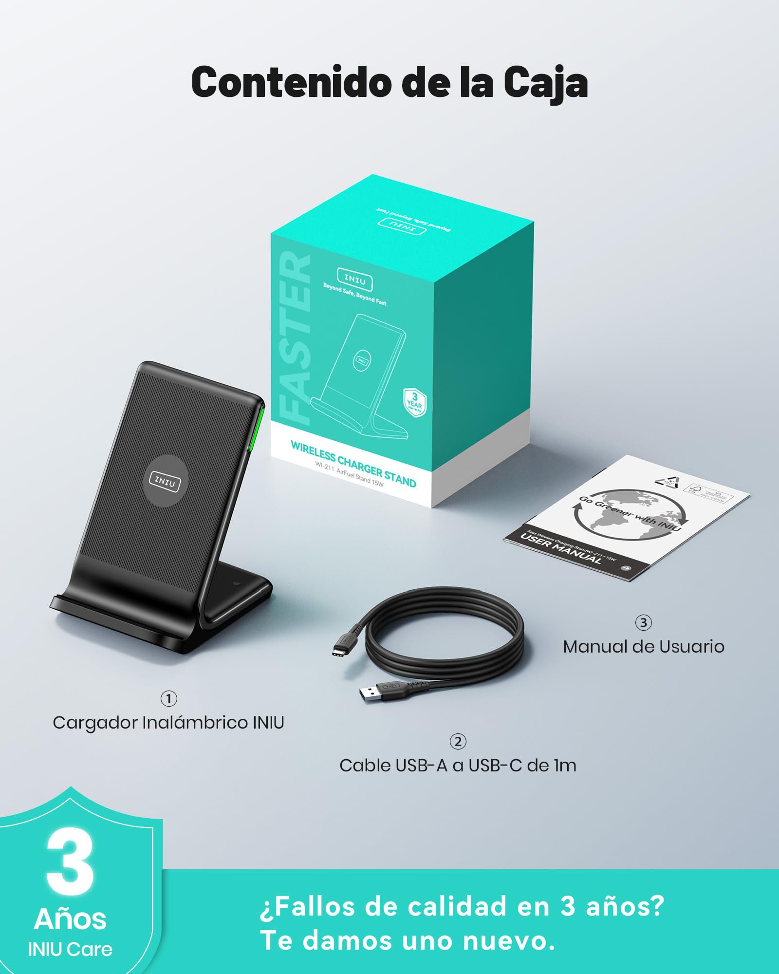 INIU Cargador Inalámbrico Rápido Stand, 15W Wireless Charger Estación Phone Fast Charge Holder para iPhone 17 16 15 14 13 12 11 Pro MAX Samsung Galaxy S23 S22 Google Pixel 8 7 6 etc — view 8