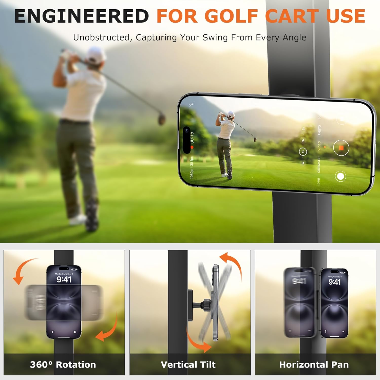 Magnetic Golf Cart Phone Holder for MagSafe iPhone, 360° Rotation Golf Cart Phone Mount with Strong Dual Magnet, Magsafe Golf Cart Mount, Golf Cart Accessories for Men Golfers Dad Husband