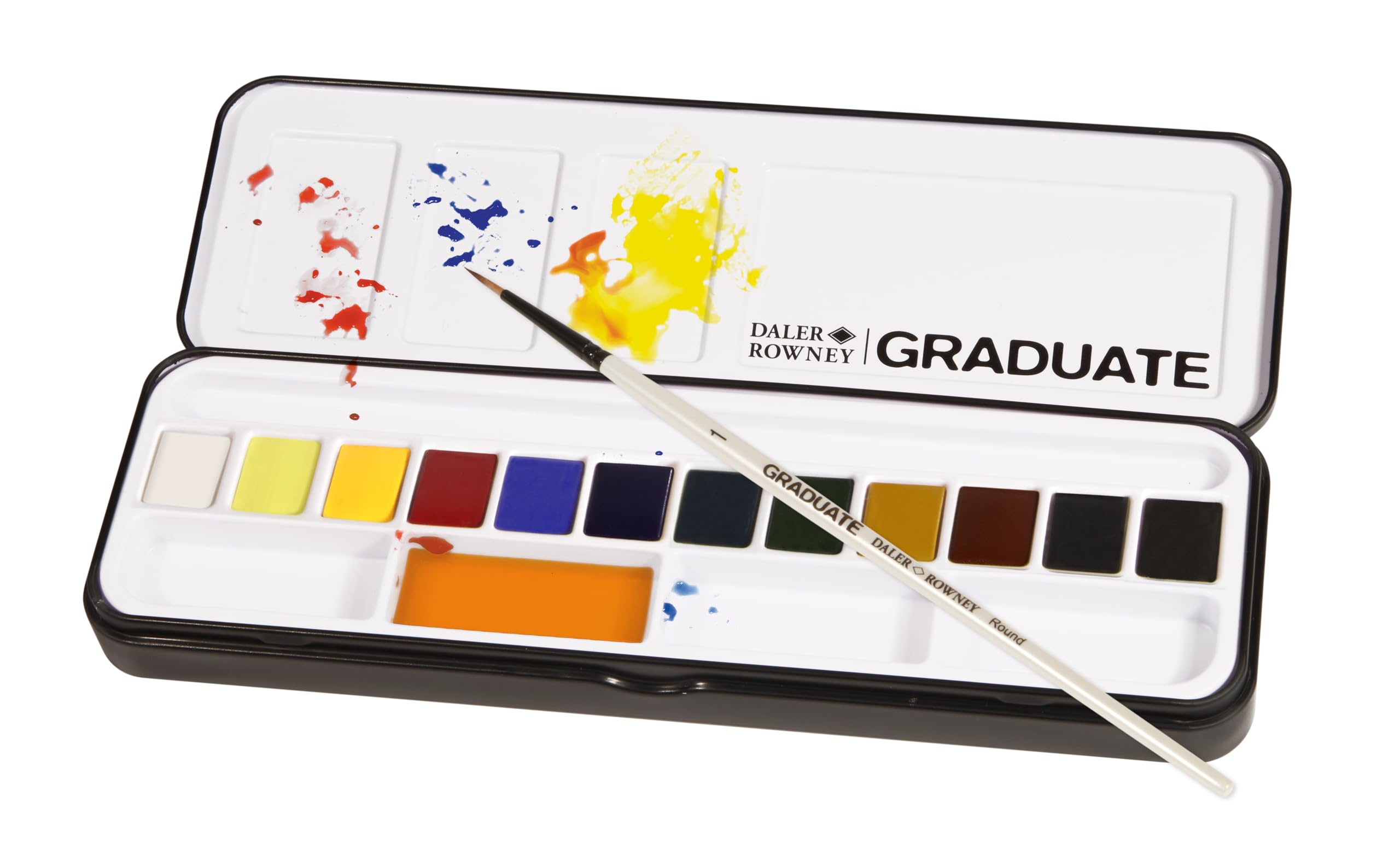 Daler-Rowney Graduate Acuarelas Profesionales, Set de Acuarelas 12 Colores con Pincel, Kit Acuarela Portátil en Caja Metálica, Estuche para Estudiantes, Artistas y Manualidades