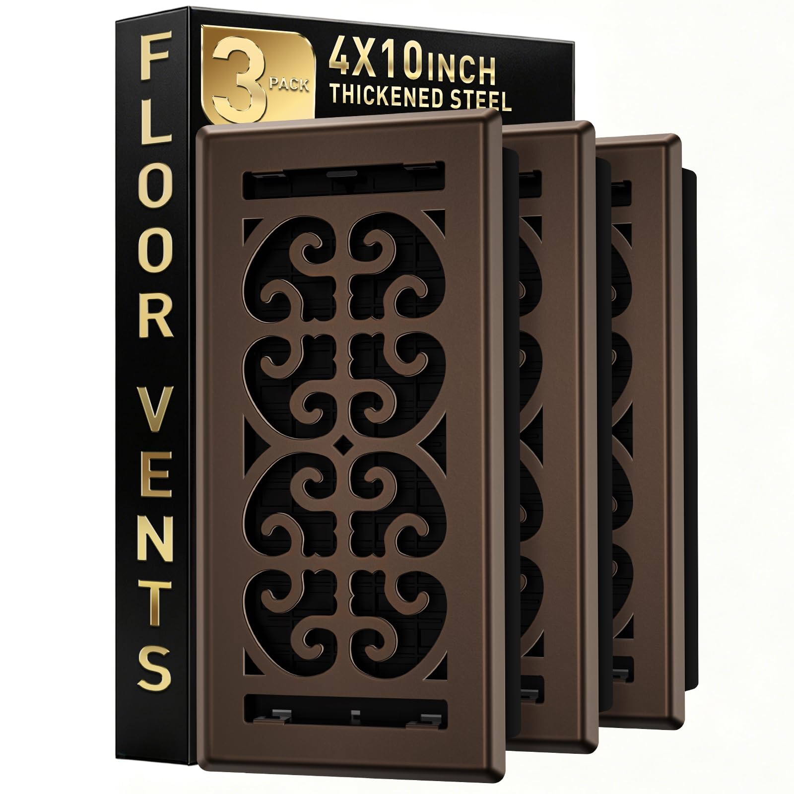 Registre de sol bronze 4x10 - Lot de 3 grilles de ventilation