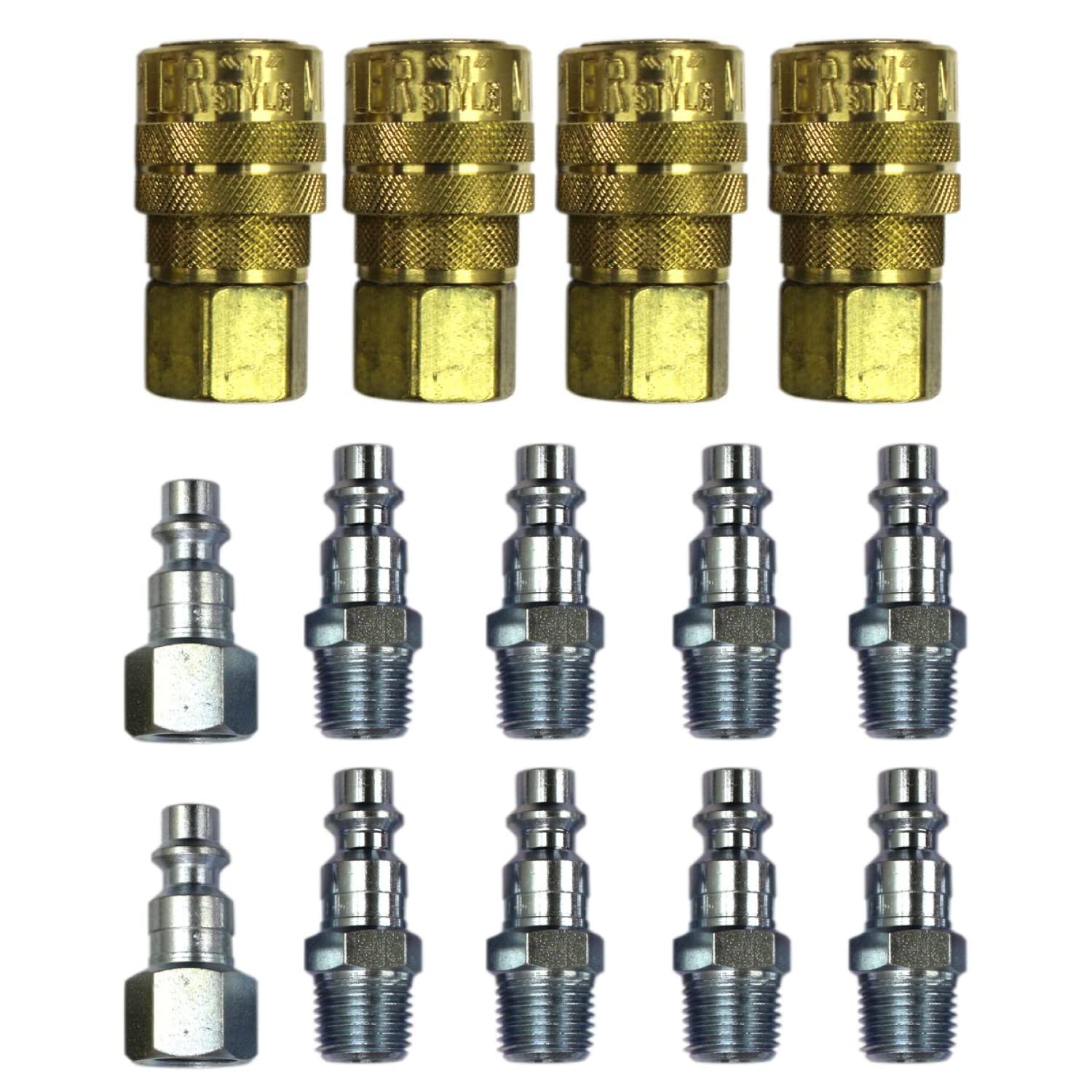 MiltonM-Style KWIK-CHANGE Air Coupler and Plug Kit, 1/4" Flow NPT, 14-Piece (S-210-14)