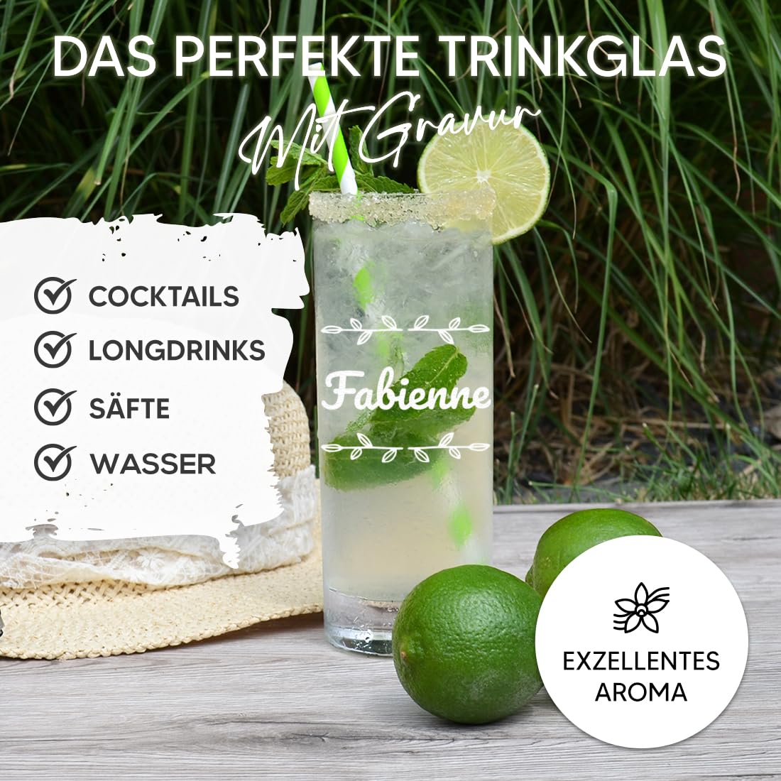 polar-effekt Longdrinkgläser 485 ml 6er-Set mit personalisierter Gravur - Geschenke für Sie und Ihn - spülmaschinenfeste Trinkgläser - für Wasser, Saft und Drinks