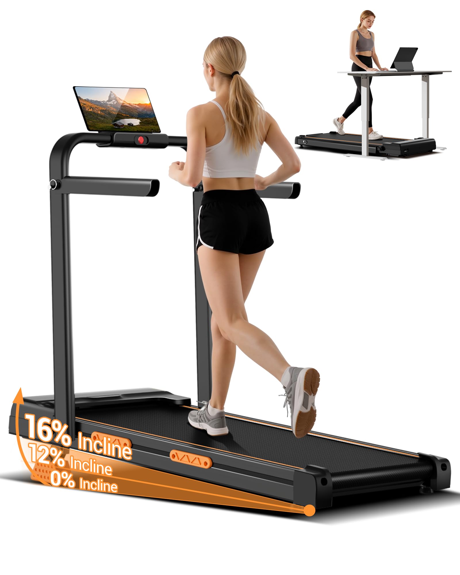 CURSOR FITNESS Walking Pad with 16% Adjustable Incline