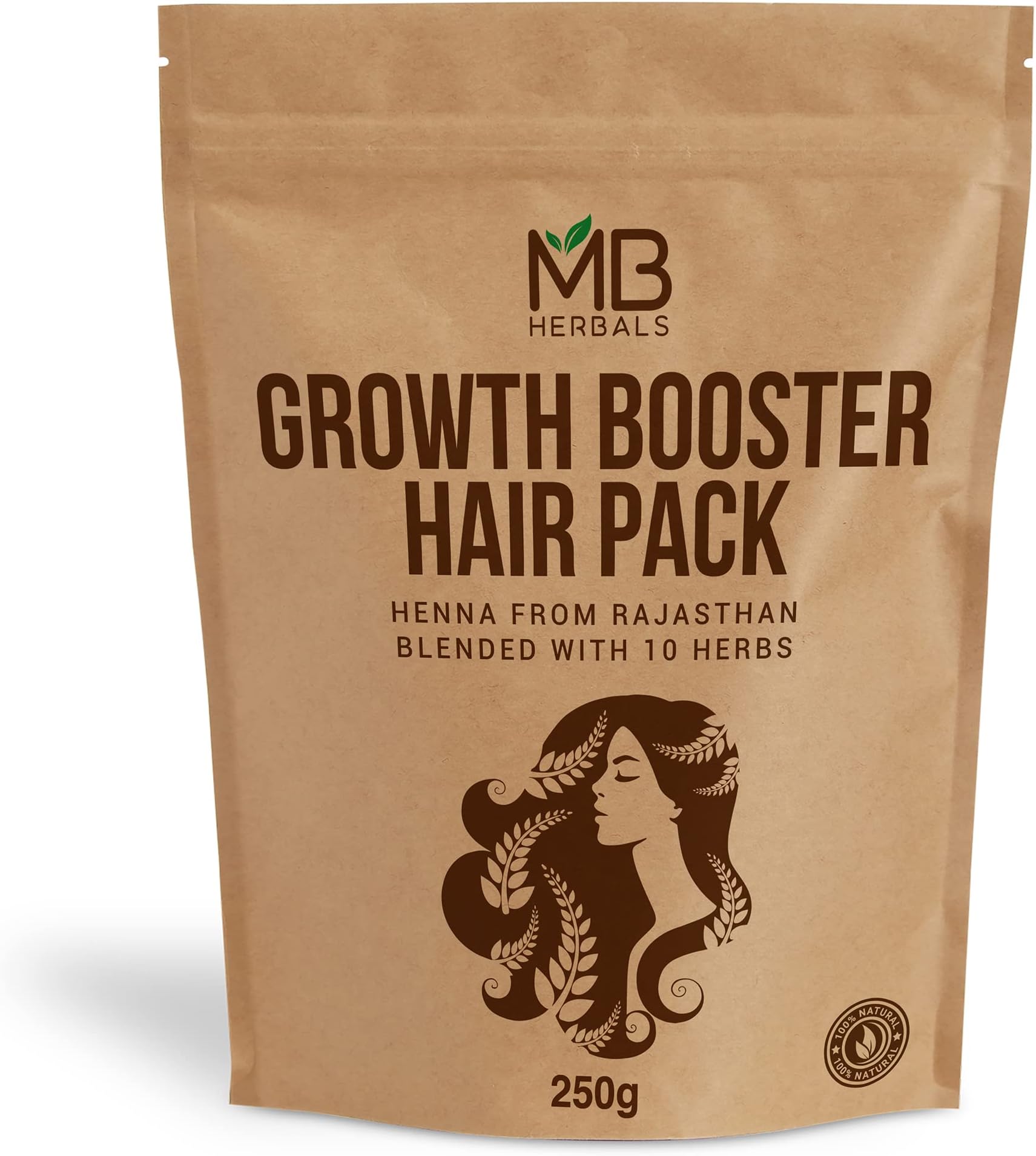 MB Herbals Growth Booster Hair Pack | Blend of Henna Shikakai Amla Brahmi Bhringraj Aloe Vera Neem Hibiscus Curry Leaves Fenugreek & Kapoor Kachri Powders for Hair Growth | 8.8 oz / 250g Pack