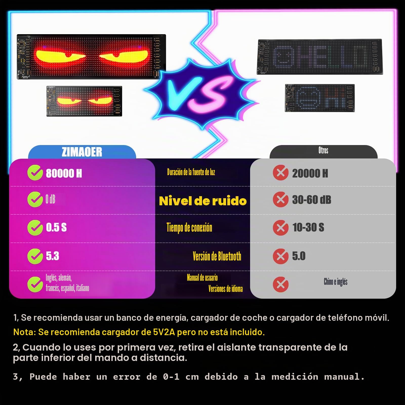 Ojos LED para Camiones, Luz de Ojos de Diablo para Coches, Pantalla Flexible Grande Programable para Coches, Camiones, Tiendas, Diseño LED Dinámico DIY (2uds 12x59.5cm)