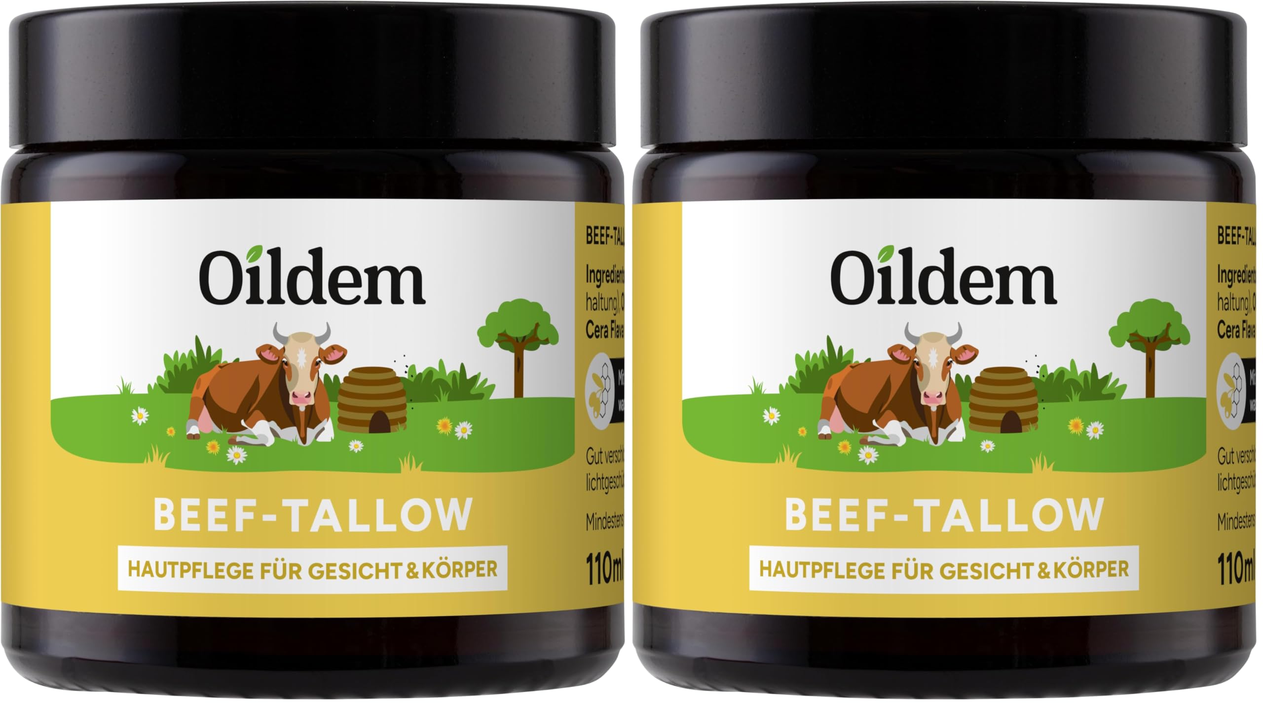Oildem Beef Tallow Creme - Rindertalg Feuchtigkeitscreme aus grasgefütterter Weidehaltung - In Deutschland hergestellt - 110ml (Packung mit 2)