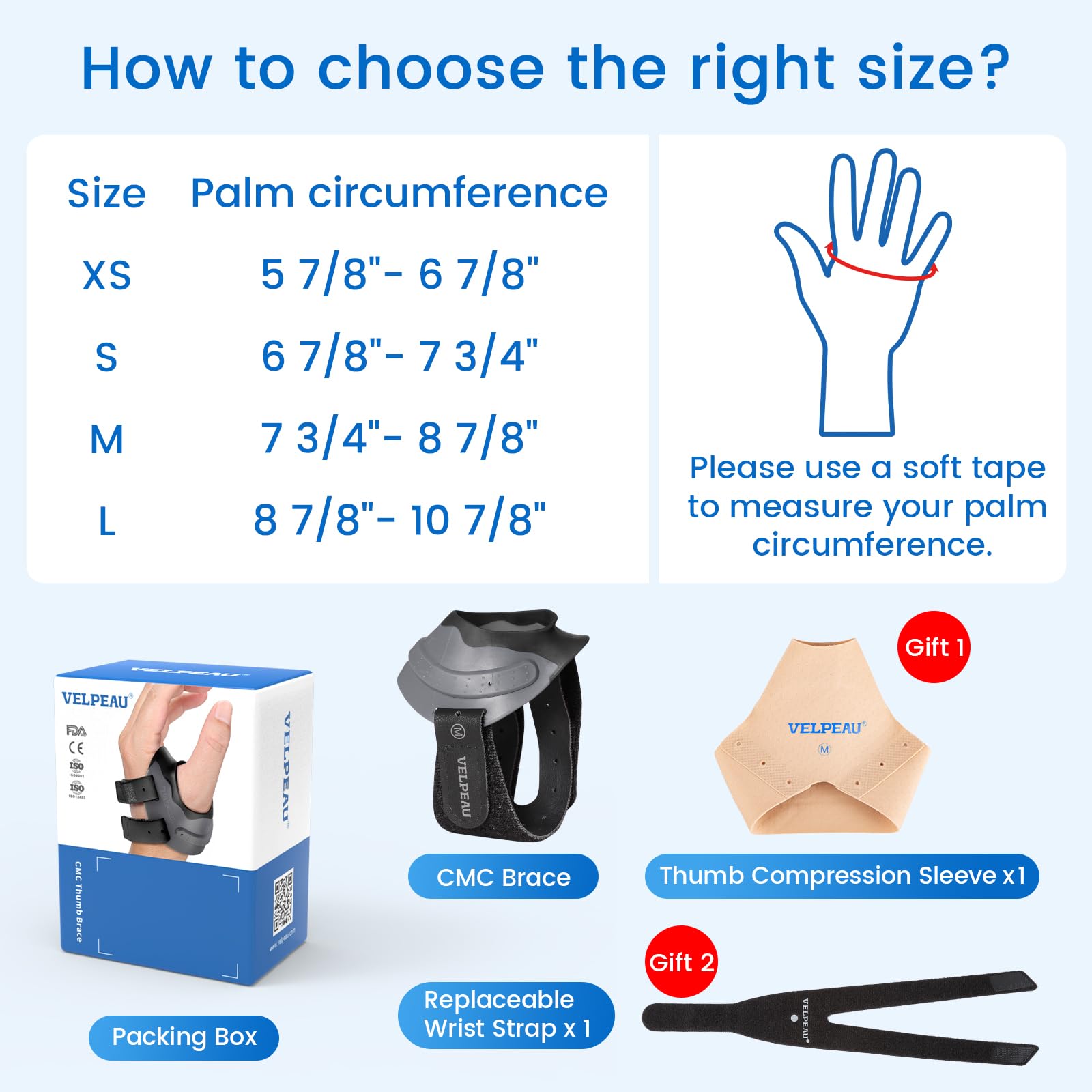 Velpeau CMC Daumenbandage für Arthrose – mit Formgedächtnis-Schiene, CMC-Gelenkstabilisator, Basal-Daumen-Arthritis-Schmerzlinderung und Unterstützung für Frauen und Männer (Schwarz, rechte Hand, groß