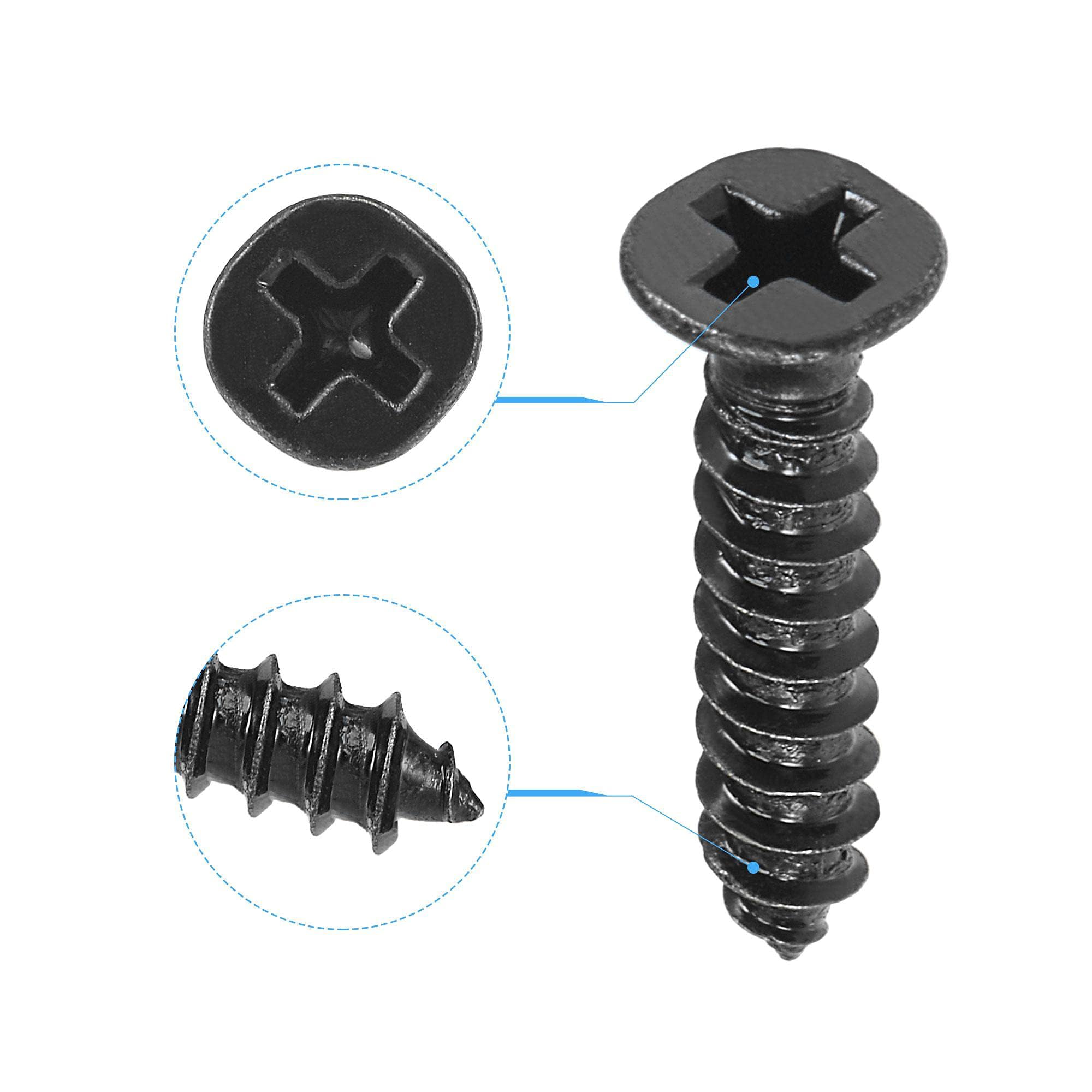 TA-VIGOR 100Pcs Self Tapping Screws, M4 Phillips Flat Head Screw, 20mm Countersunk Cross Head Tapping Screws - Image 4