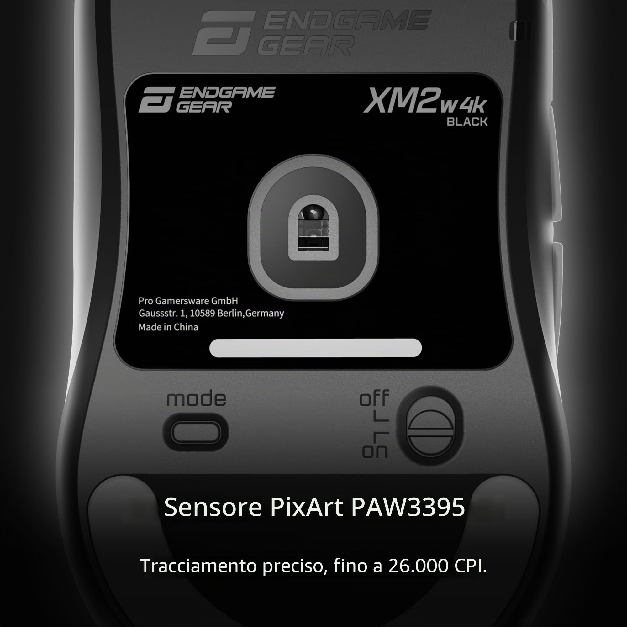 Endgame Gear XM2w 4k Wireless Gaming Maus, kabellos - Schwarz | Mouse da gioco, polling 4000Hz, interruttori Kailh GX, sensore PAW3395, esports con impugnatura ad artiglio per PC FPS