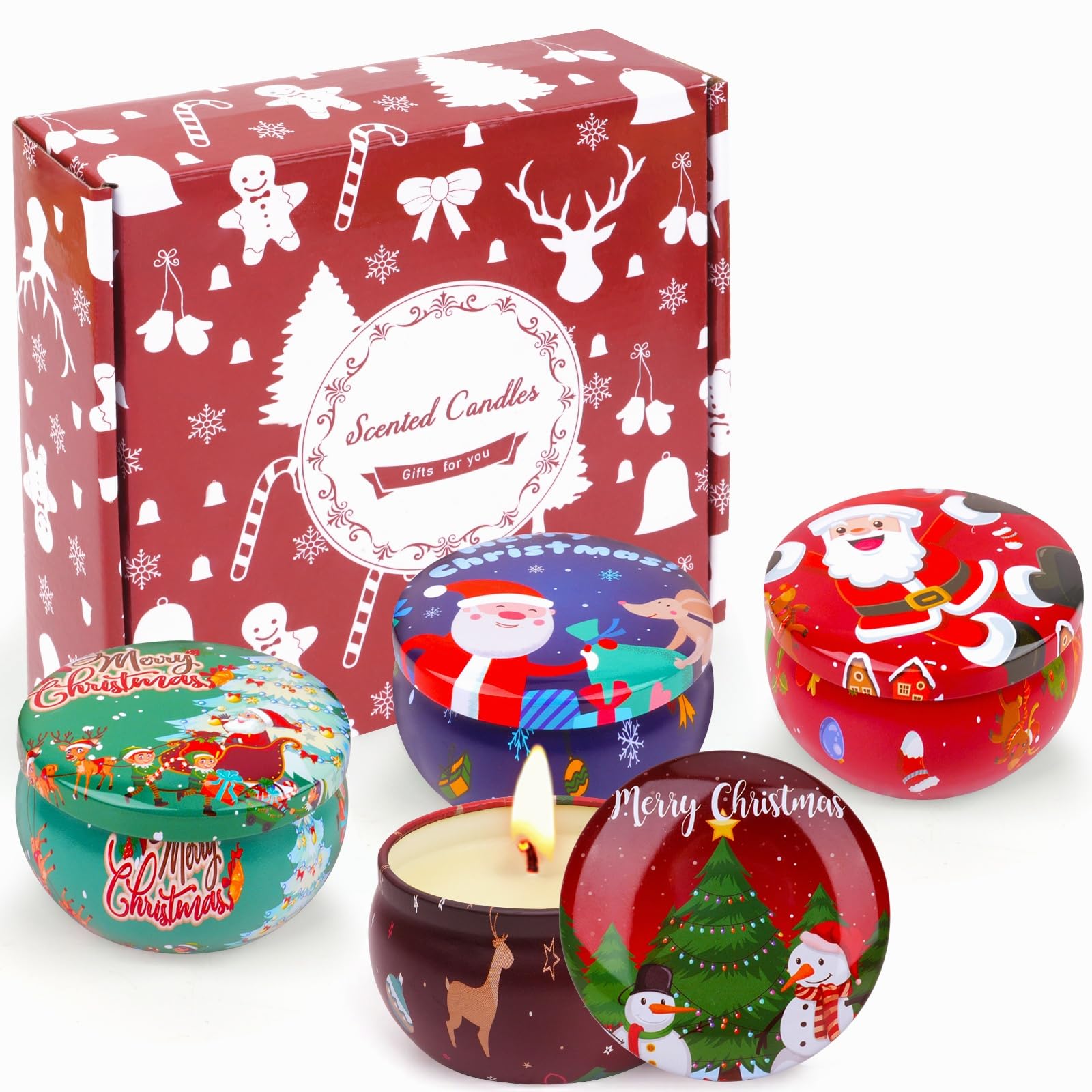 Velas Perfumadas para Mujer Navidad Regalo para Mujeres, 4 Velas Perfumadas, cera de Soja Natural para Aliviar el estrés, Velas Aromáticas Navidad, Decorativas Set,Cumpleaños, Baño, Yoga, 80 horas
