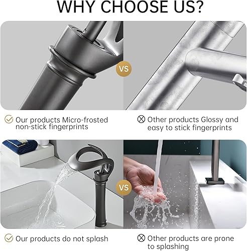 Miniatura 5 de Grifo de lavabo de baño de 1 agujero de latón macizo cascada grifo de lavabo alto (gris)