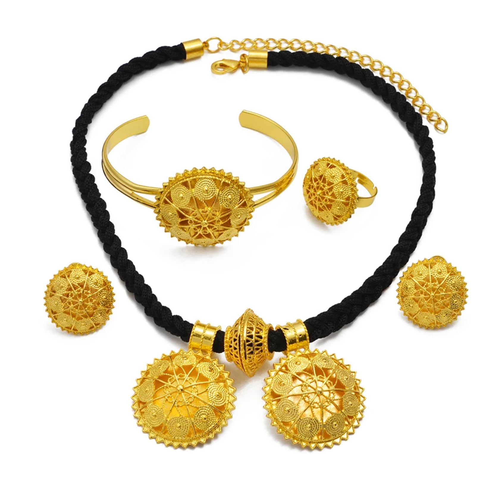 ETH-JE-GEthiopian & Eritrean Jewelry Set - Gold Necklaces, Earrings, Rings & Bracelets for Women - Africa