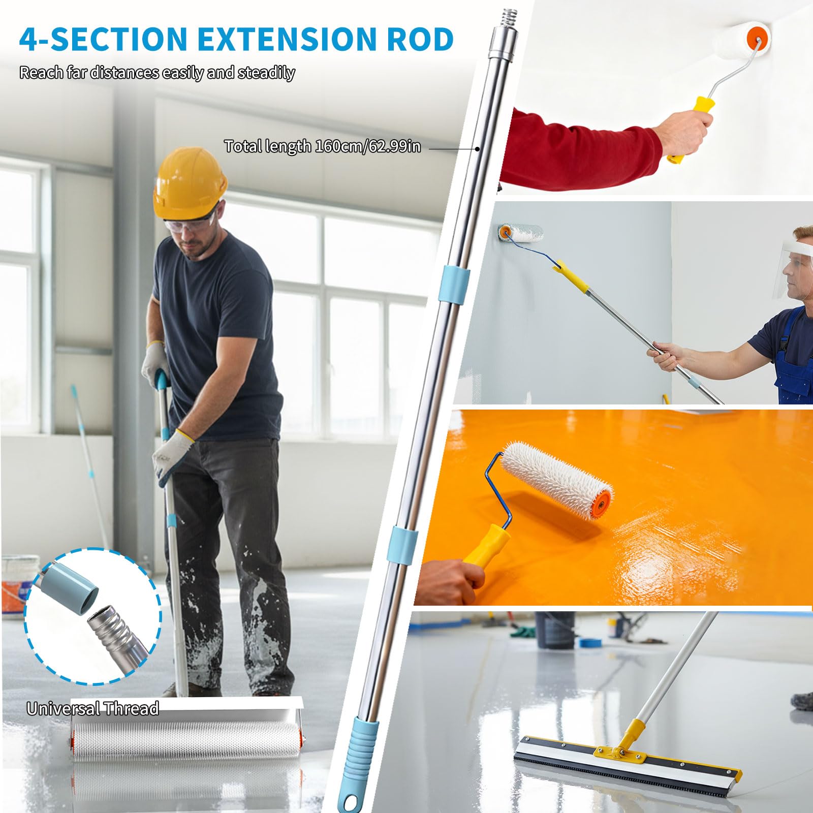 Kit di Strumenti Autolivellanti per Cemento con Rullo Frangibolle, Rullo Pittura, Scarpe Chiodate per Prato, Asta Telescopica, Spatola, Cazzuola di Guanti per Autolivellante per Pavimenti