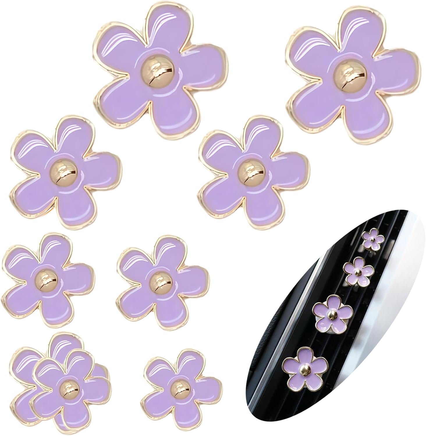 8 PCS Car Accessories for Women, Flower Air Vent Clips Air Freshner Air Conditioner Outlet Decoration Car Interior Decor Charm, Purple