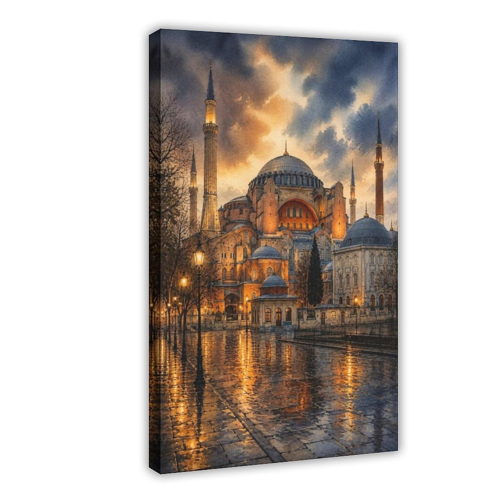 Qnvjqkdsi Frame Hagia Sophia Watercolor Art Canvas Poster Bedroom Decor Landscape Office Room Decor Gift 16" L X 24" W
