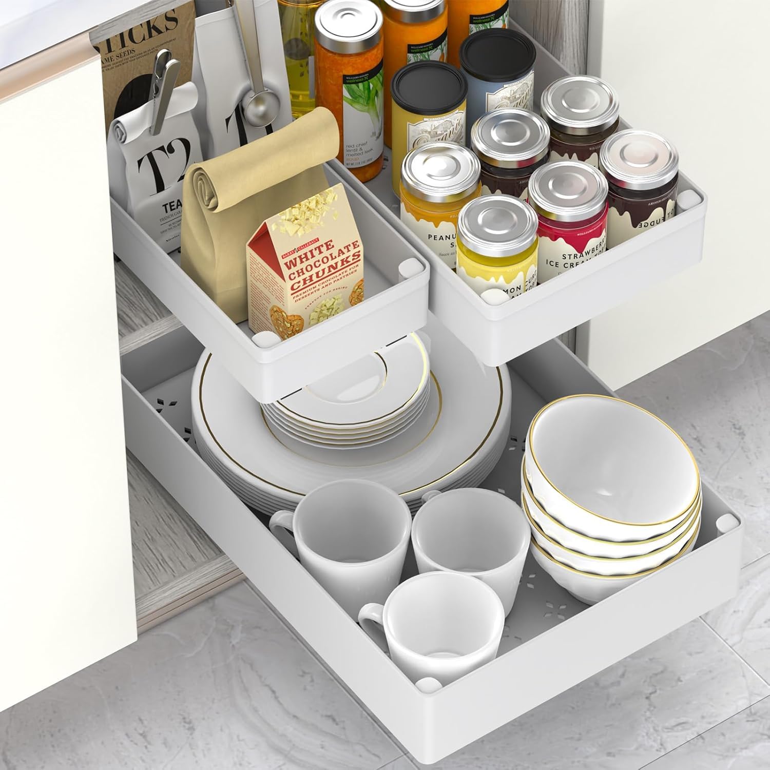 Set 3 Organizzatori Cassetti Cucina - Divisi Scorrevoli Con Nastro Adesivo, Bianco, Per Cucina E Bagno - Foto 12